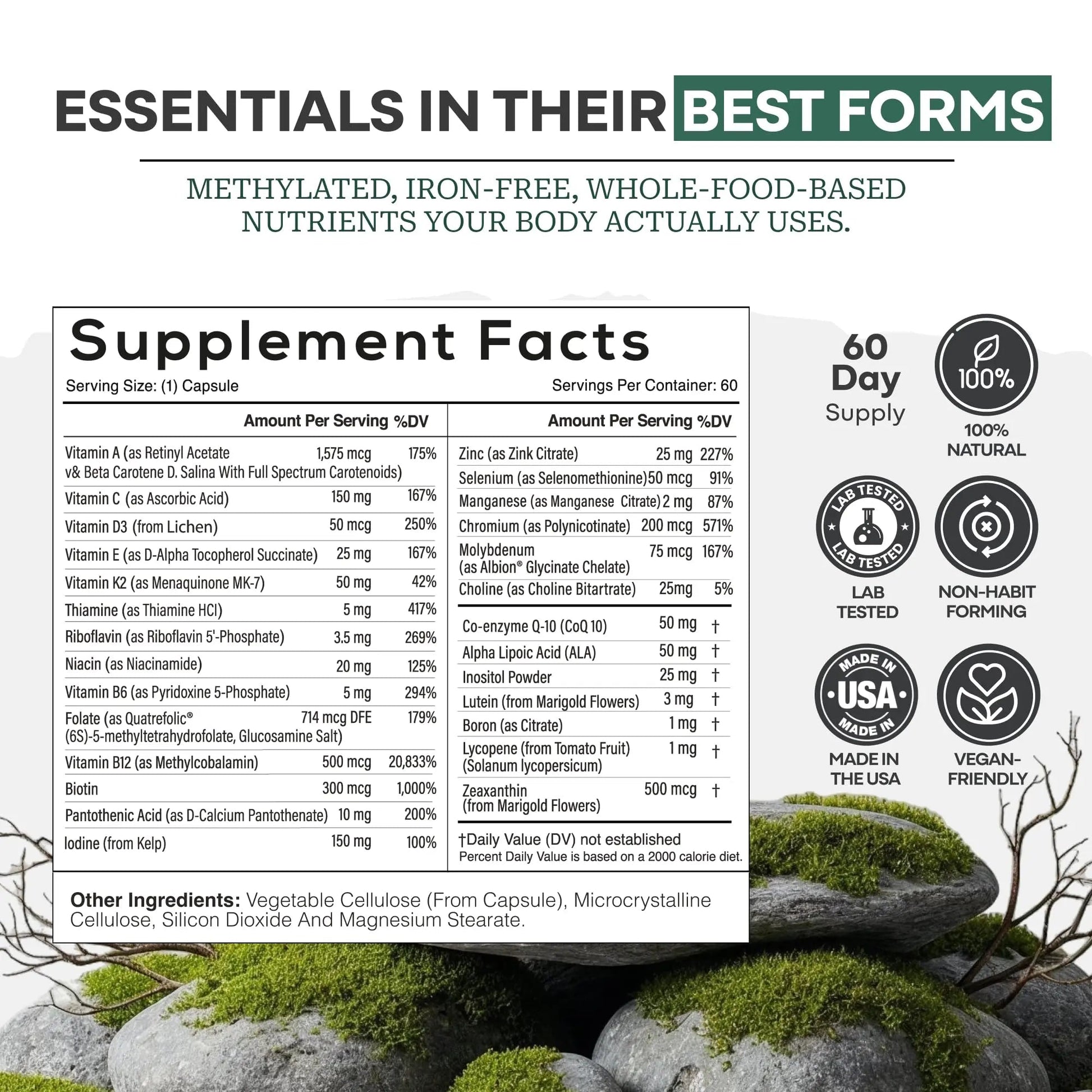 Wild Methylated Multivitamin for Women & Men | Daily Multi Vitamin | MTHFR Supplement Without Iron | Methylated B12, Folate, Vitamin C, A, K2, D, E Wild Foods buy supplements canada