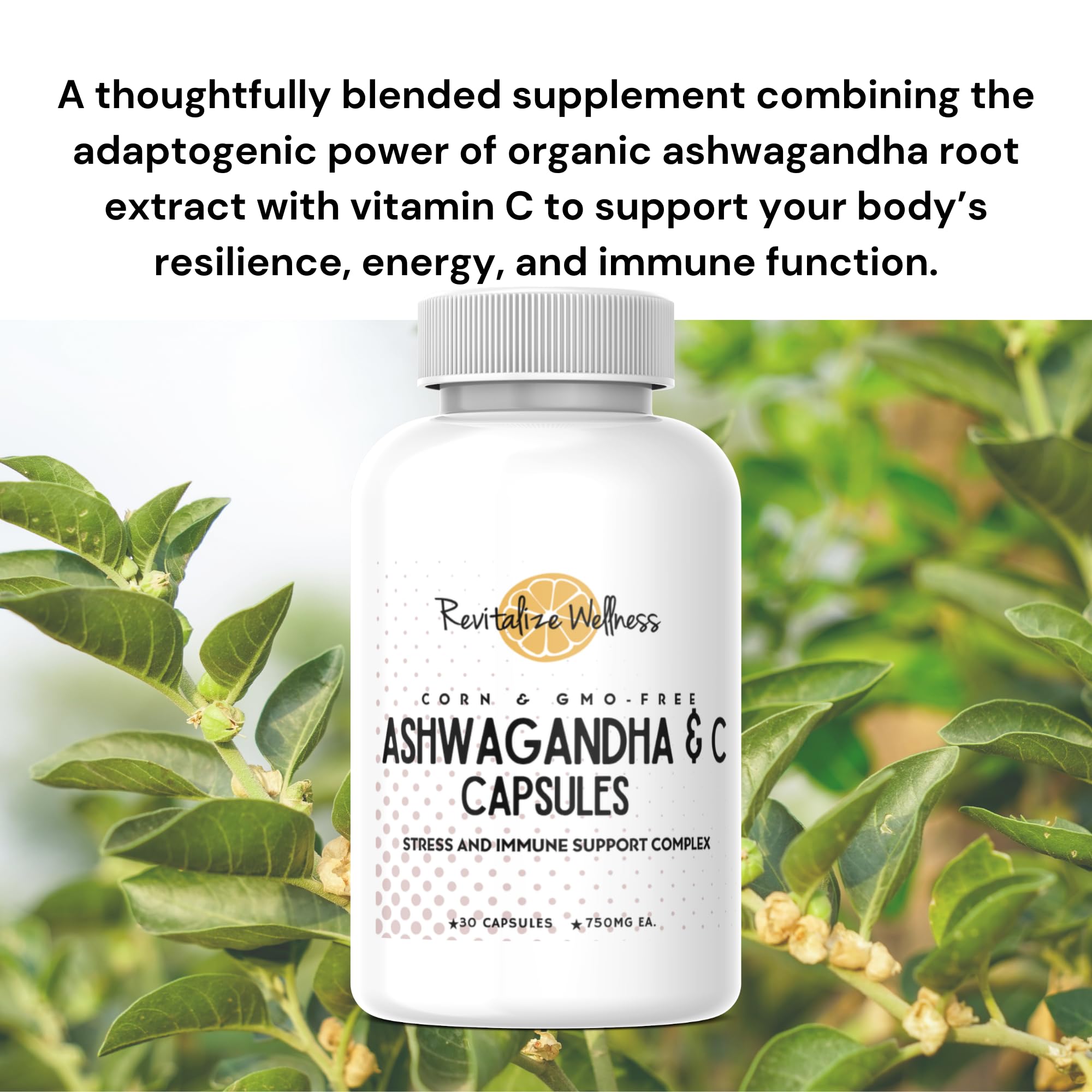 Revitalize Wellness Ashwagandha + Vitamin C Capsules | Stress and Immune Support Complex | with 550 mg Ashwagandha and 200 mg Vitamin C per Serving | 30 Servings Revitalize Wellness buy supplements canada