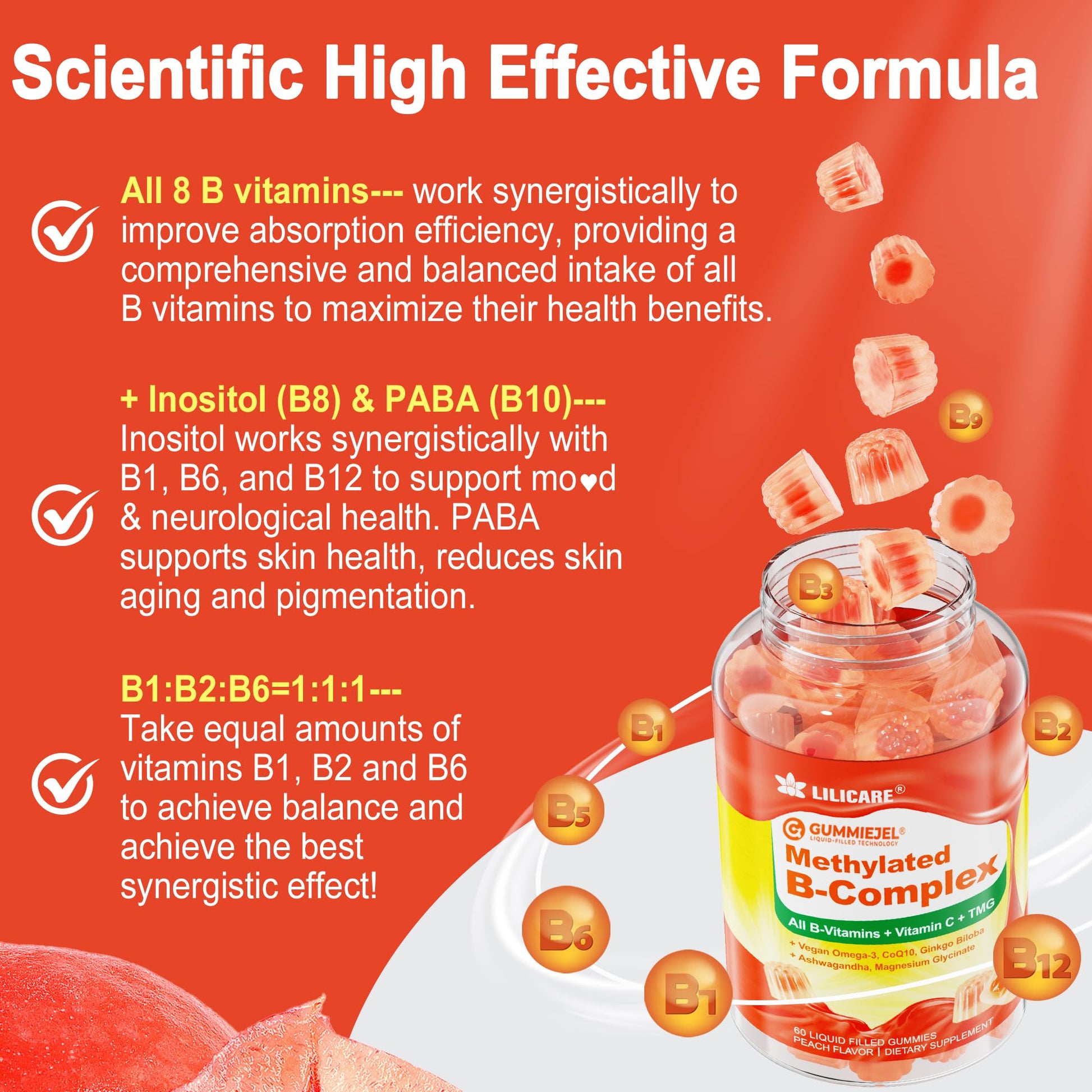 Super Methylated Vitamin B Complex Gummies - All B Vitamins + Omega-3, Magnesium, CoQ10, Ashwagandha,Vitamin C, TMG- For Women Men- Methyl B12 2000 mcg, Methylfolate LILICARE buy supplements canada