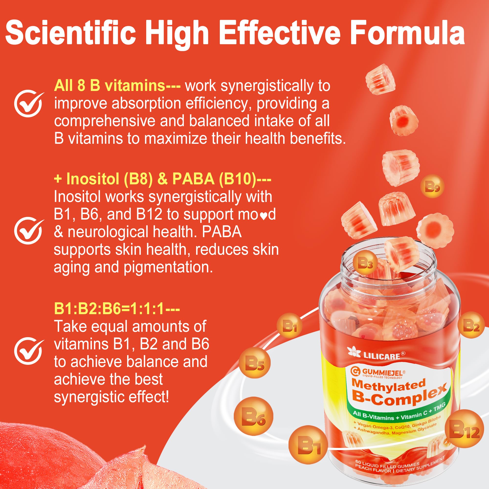 Super Methylated Vitamin B Complex Gummies - All B Vitamins + Omega-3, Magnesium, CoQ10, Ashwagandha,Vitamin C, TMG- For Women Men- Methyl B12 2000 mcg, Methylfolate LILICARE buy supplements canada