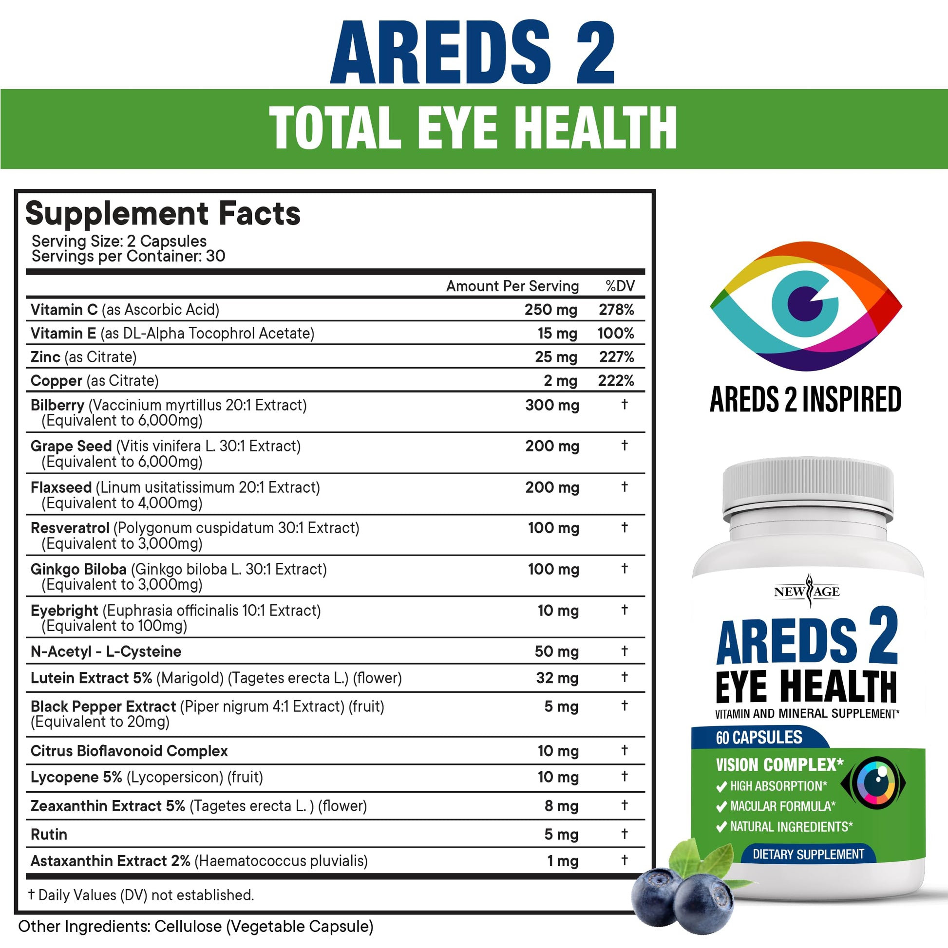 NEW AGE AREDS 2 Eye Vitamins - Lutein, Zeaxanthin, Bilberry, Astaxanthin Mineral Vision Supplement - 180 Count NEW AGE buy supplements canada