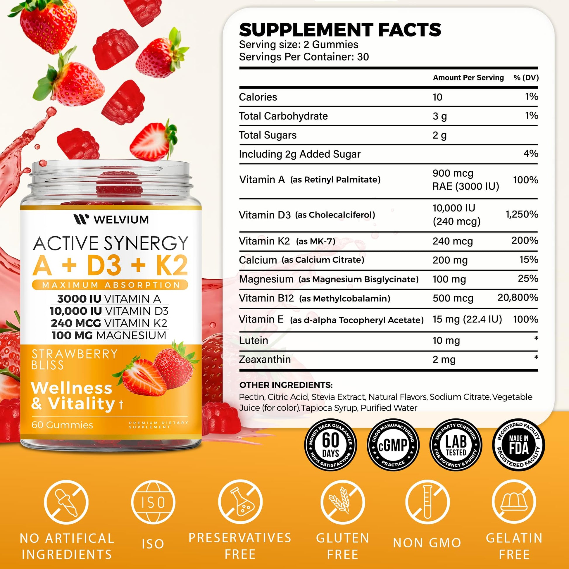 WELVIUM Vitamin D3 K2 Gummies 10000 IU with Magnesium Glycinate, Calcium, B12, K2 MK-7, Vitamins A, E, Lutein, Zeaxanthin - ADK Chewable Supplement for Bone, Eye, Immune Support - D3K2 Gummies WELVIUM buy supplements canada