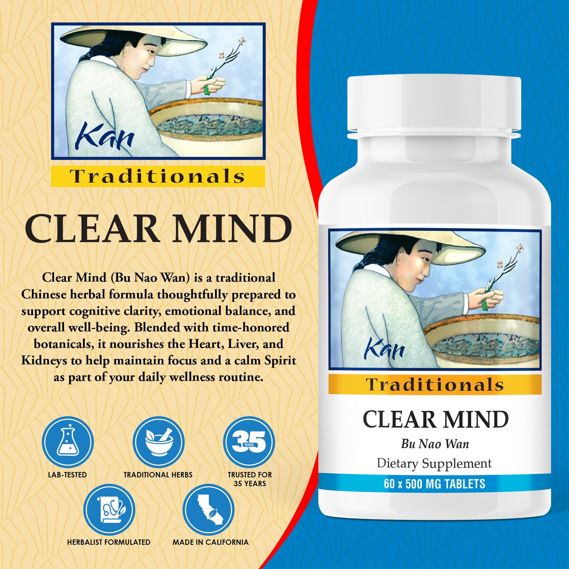 Kan Herbs Company Clear Mind Formula – Traditional Chinese Herbal Blend for Cognitive Clarity and Spirit Support, Nourishes Heart Yin and Blood, Calms Shen, Herbal Supplement, 60 Tablets Kan Herbs buy supplements canada