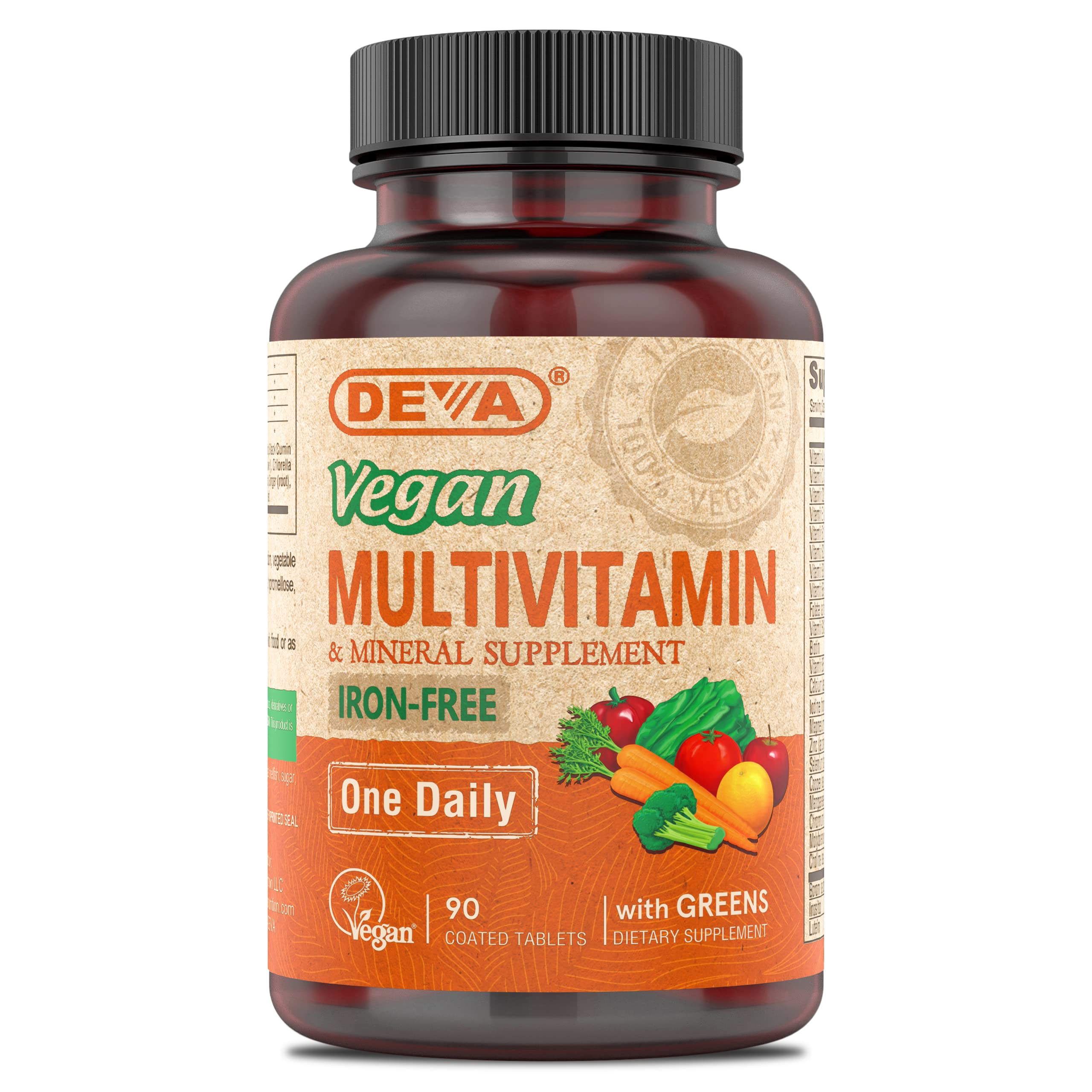 DEVA Vegan Iron-Free Multivitamin & Mineral Supplement, Green Food Blend, Spirulina, Chlorella, Ashwagandha, Broccoli, 90 Coated Tablets DEVA buy supplements canada