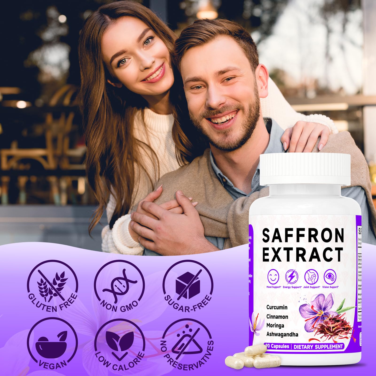 Happy Saffron Supplements, 100mg Saffron Extract, Saffron Blend with Turmeric & Ashwagandha, Supports Mood, Focus, and Energy Boost, 90 Capsules Mosslly buy supplements canada