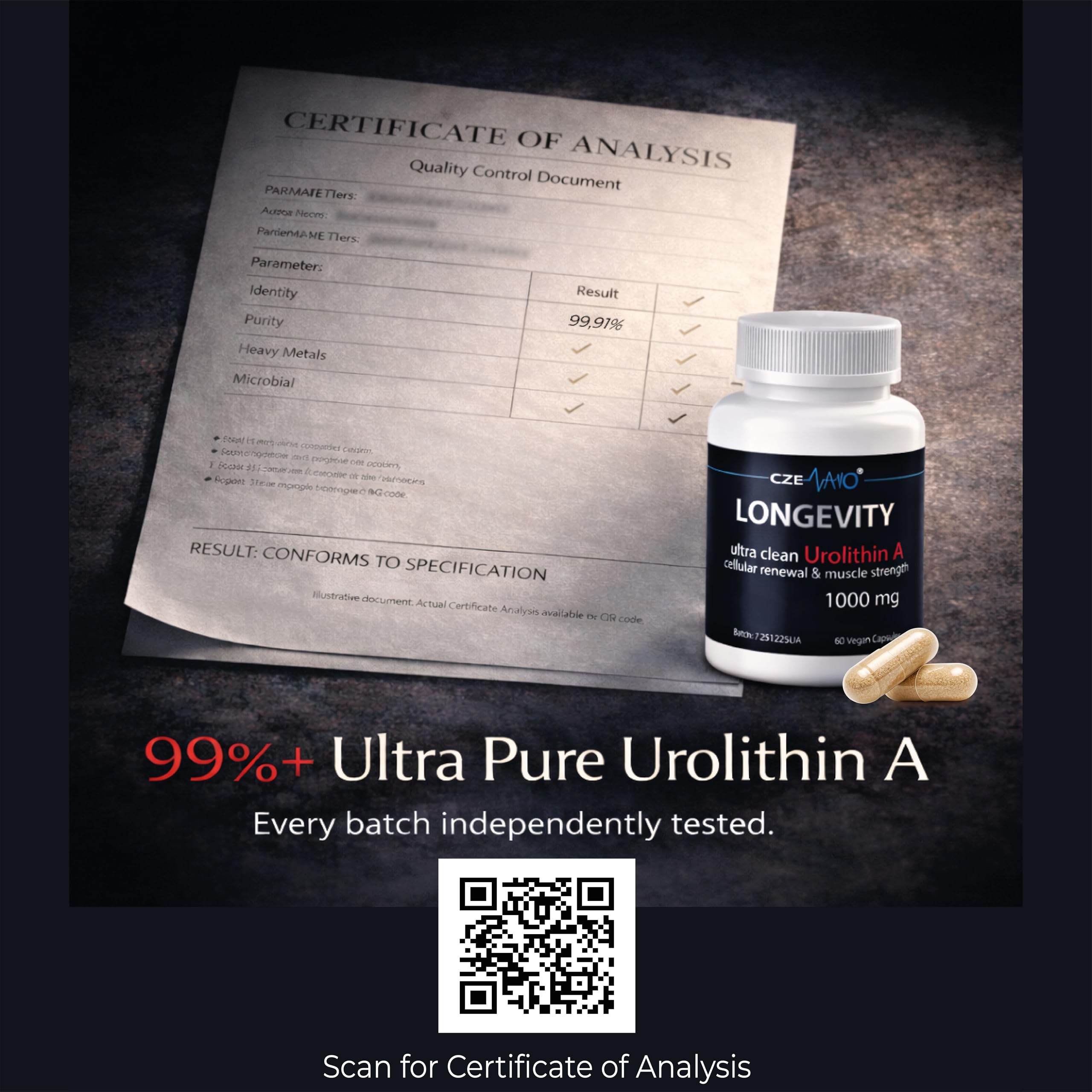 CzeNano Longevity – Ultra-Pure Urolithin A Supplement 1000 mg | Mitochondrial Support, Cellular Energy & Muscle Strength | Third-Party Tested COA | 60 Vegan Capsules CzeNano buy supplements canada