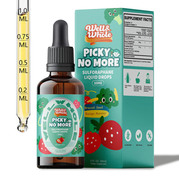 Well&Whole Sulforaphane Kids Liquid Supplement – Pick No More Broccoli Sprout Extract Drops, Hidden Greens for Picky Eaters, Daily Nutrition Support, Sugar-Free, Vegan, 60mL Well&Whole buy supplements canada