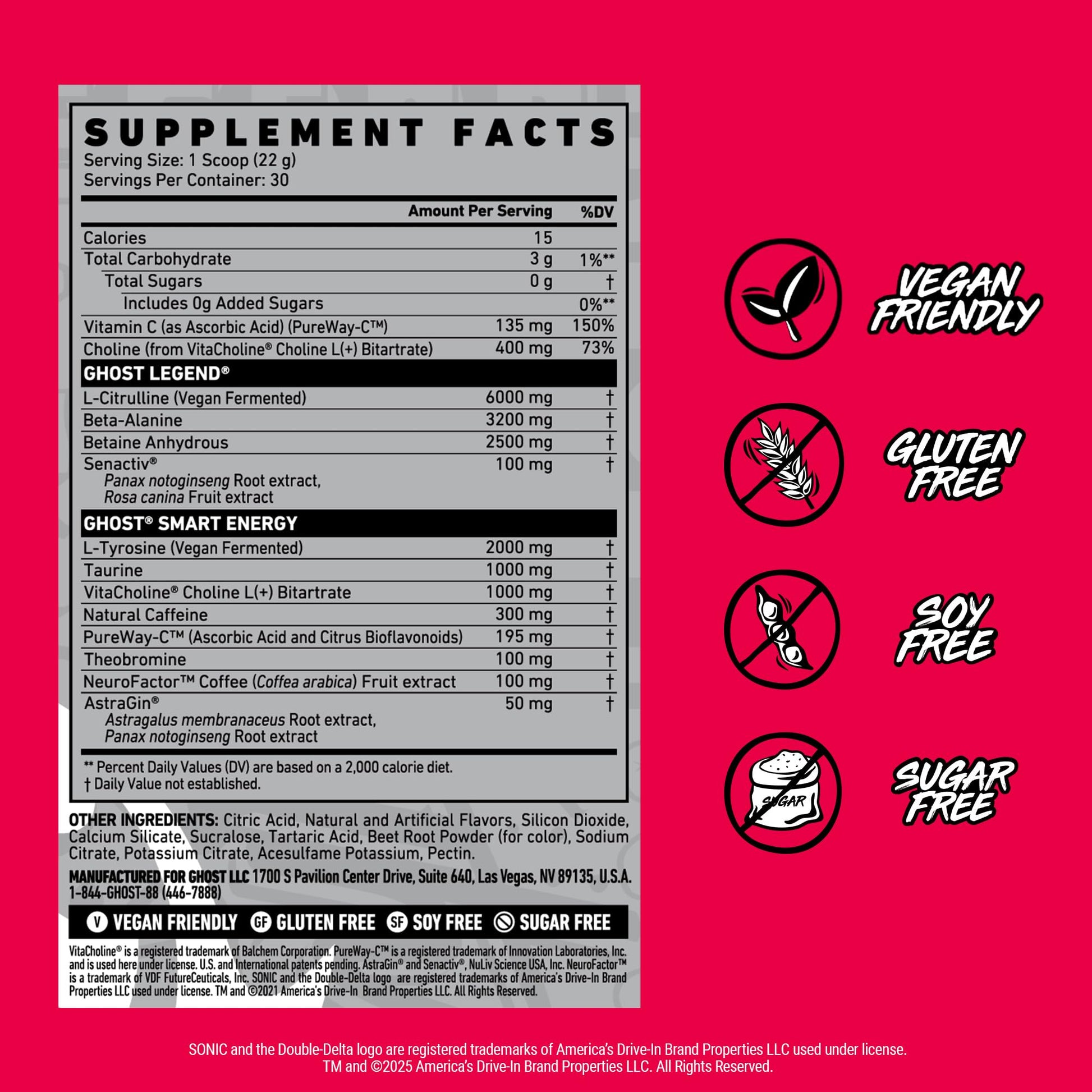 GHOST Legend Pre Workout Powder, Sonic Cherry Limeade - 30 Servings – Pre-Workout for Men & Women with Choline, L-Citrulline, GHOST buy supplements canada