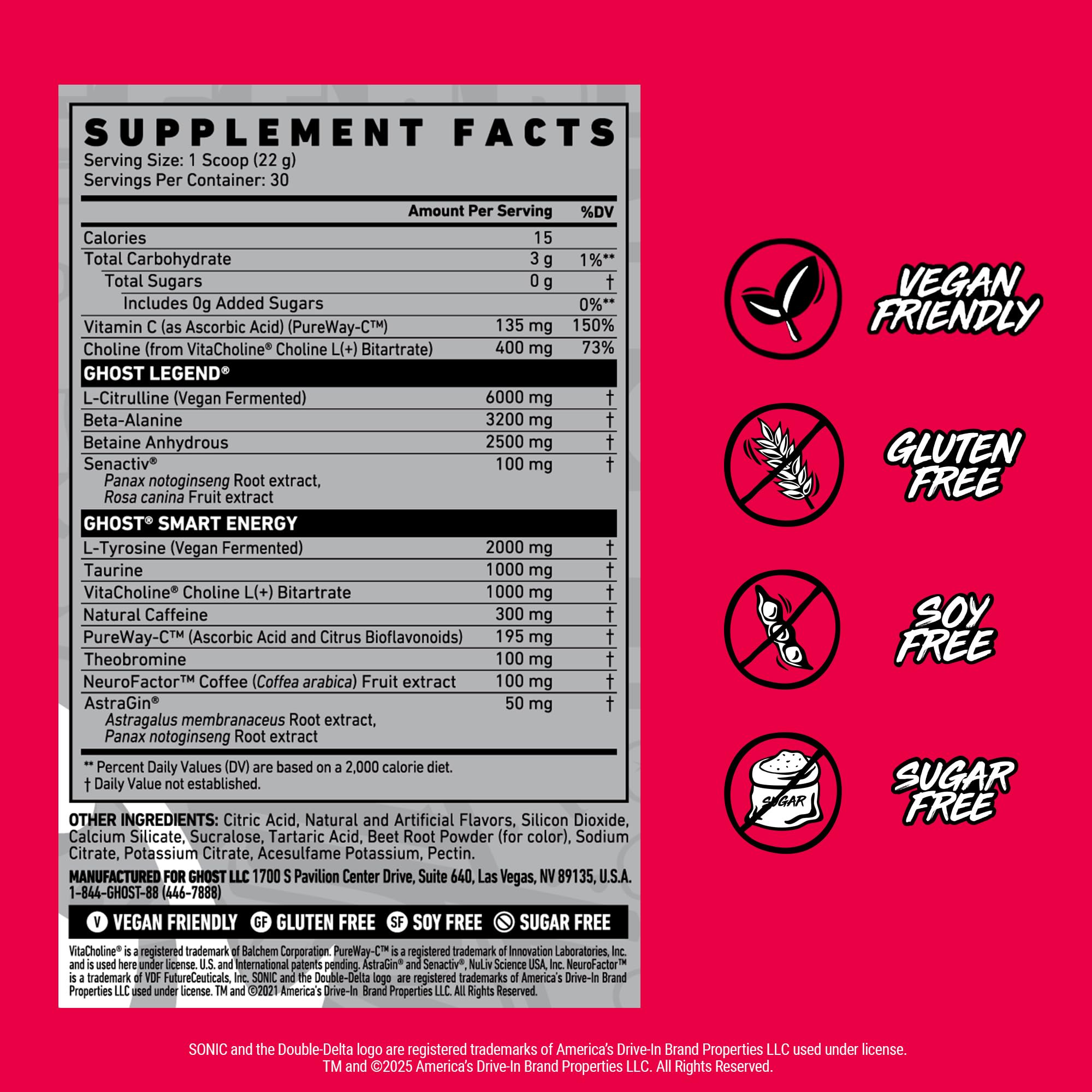 GHOST Legend Pre Workout Powder, Sonic Cherry Limeade - 30 Servings – Pre-Workout for Men & Women with Choline, L-Citrulline, GHOST buy supplements canada