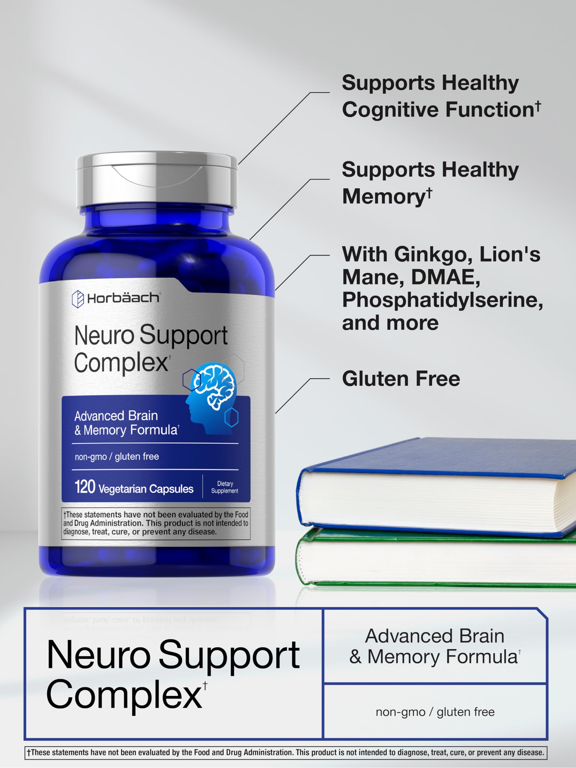 Horbäach Brain Supplement | 120 Capsules | with Phosphatidylserine & DMAE | Advanced Formula for Memory, Focus, Clarity | Vegetarian & Gluten Free | Neuro Support Horbäach buy supplements canada