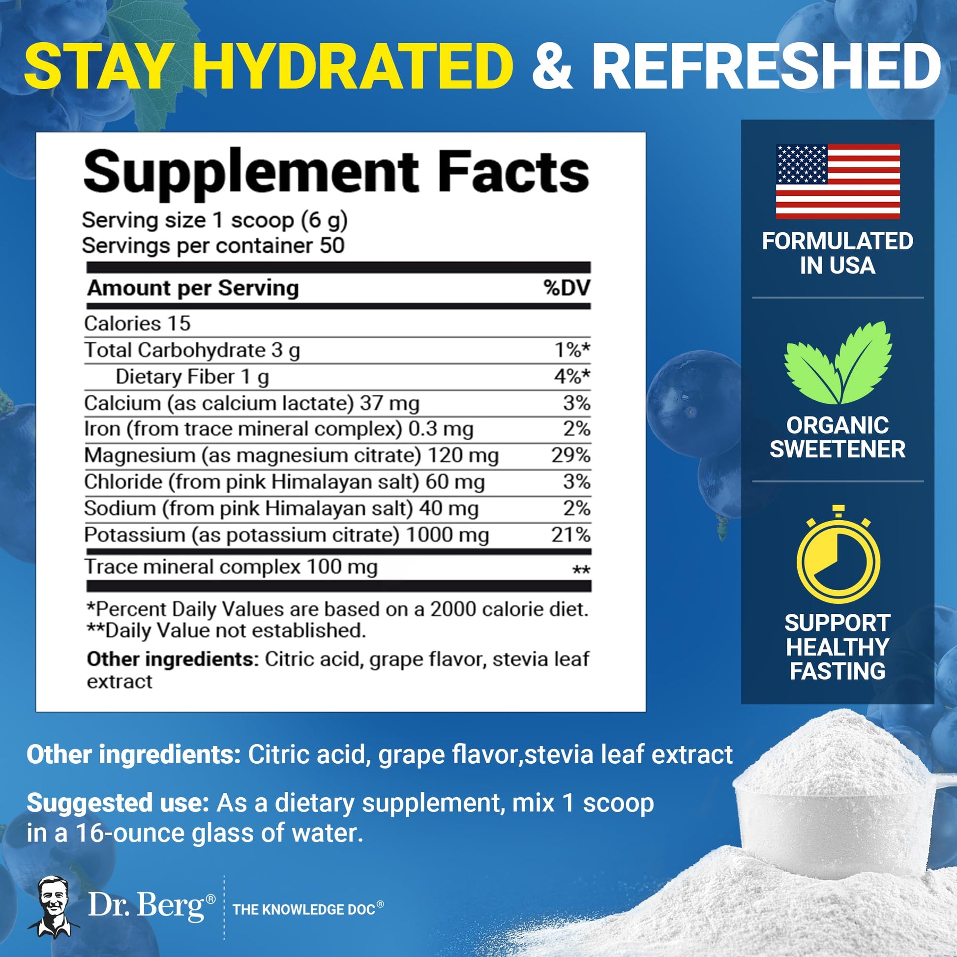 Dr. Berg Zero Sugar Hydration Keto Electrolyte Powder - Enhanced w/ 1000 mg of Potassium & Real Pink Himalayan Salt (NOT Table Salt) - Grape Flavor Hydration Drink Mix Supplement - 50 Servings Dr. Berg Nutritionals buy supplements canada