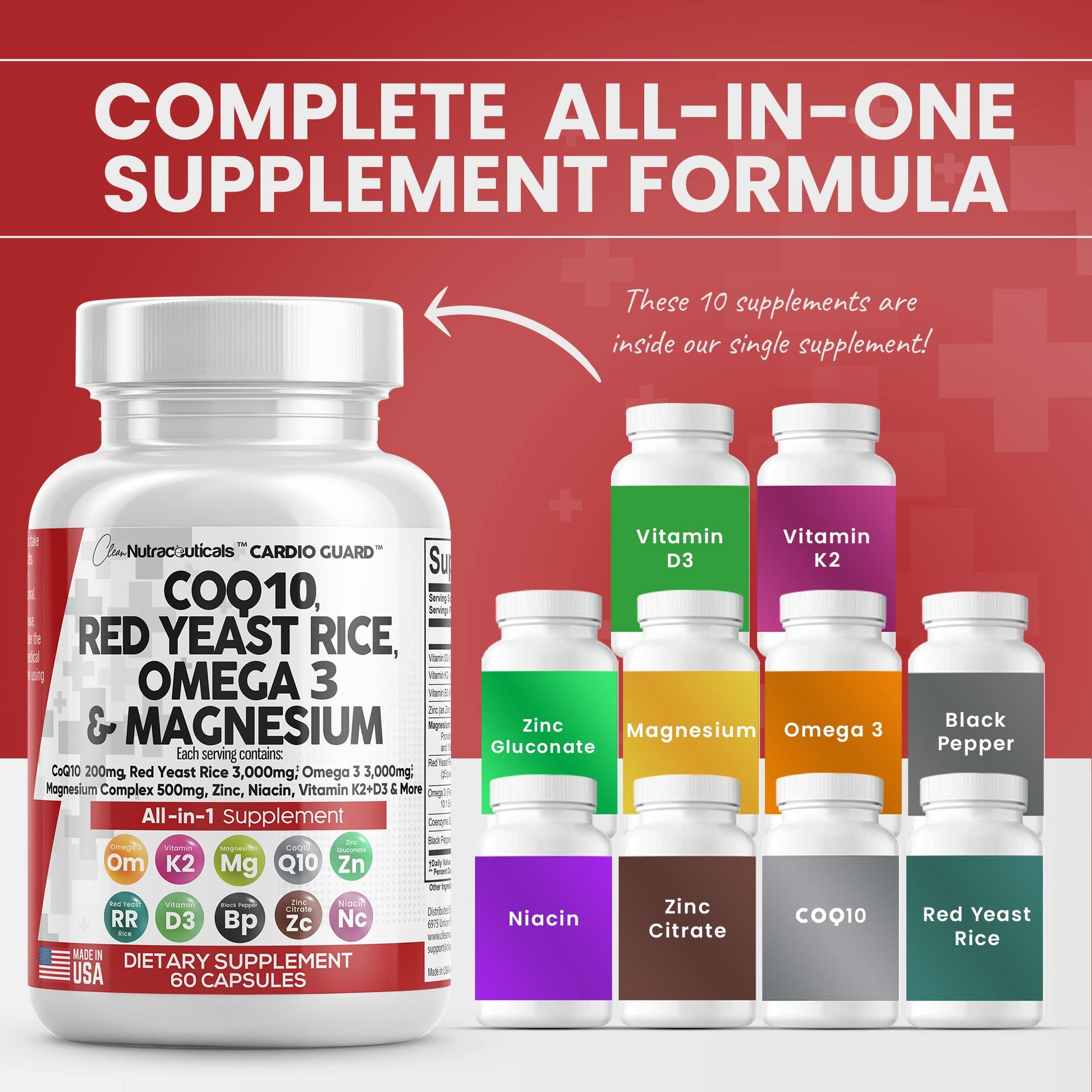 COQ10 200mg Red Yeast Rice 3000mg Omega 3 3000mg Magnesium Clean Nutraceuticals buy supplements canada
