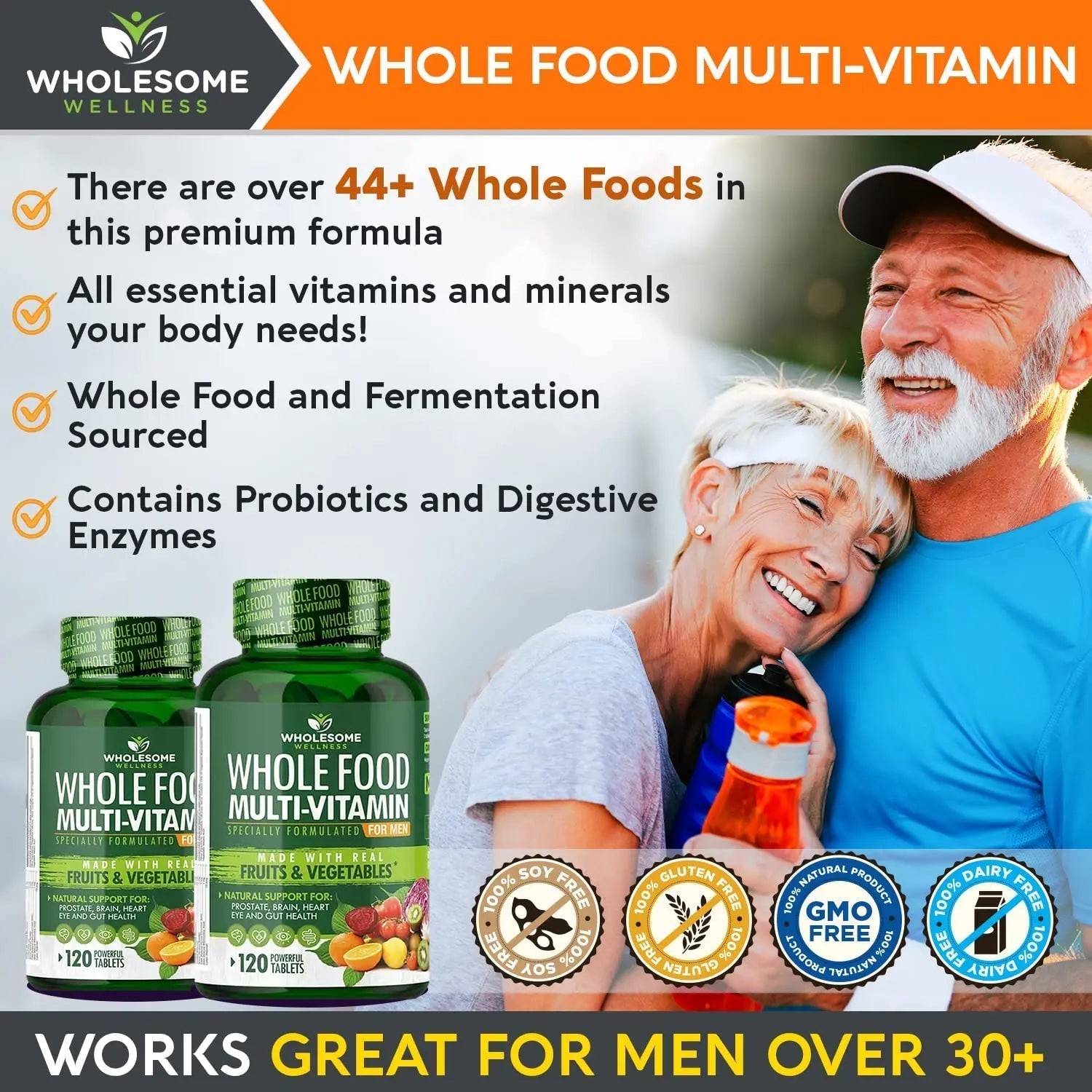 Wholesome Wellness Whole Food Multivitamin for Men - Natural Multi Vitamins, Minerals, Organic Extracts - Vegan Vegetarian - 120 Tablets Wholesome Wellness buy supplements canada