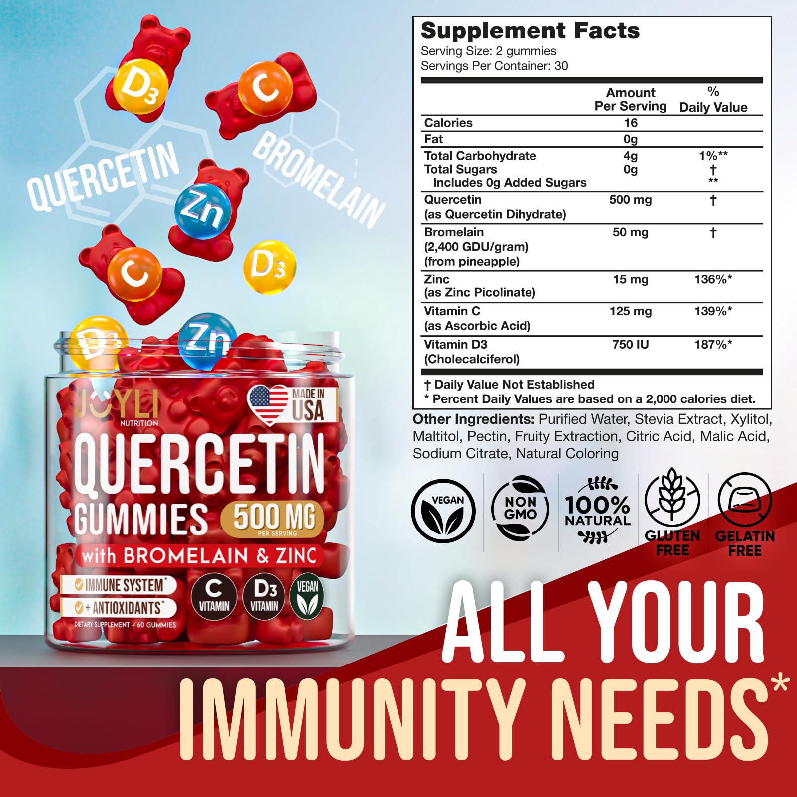 JOYLI Quercetin Gummies - Pure Quercetin with Bromelain Zinc Vitamin C & Vitamin D3 JOYLI Nutrition buy supplements canada