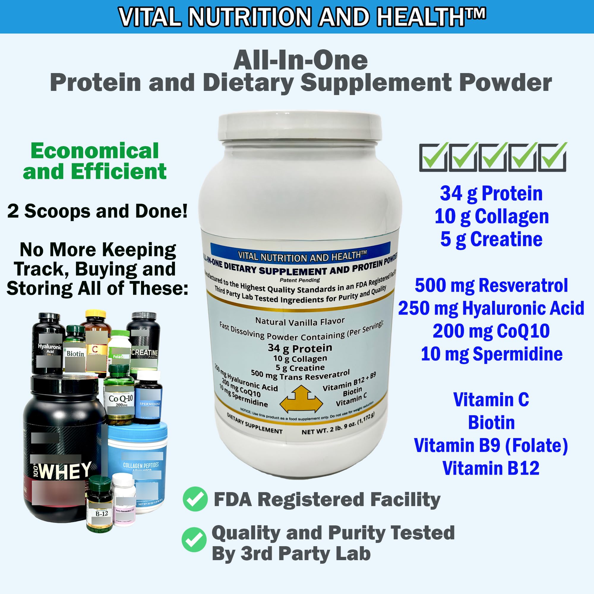 Vital Nutrition and Health All-in-One Powder: Protein, Collagen, Creatine, Resveratrol, Spermidine, Hyaluronic Acid, CoQ10 + Key Vitamins Vital Nutrition and Health buy supplements canada