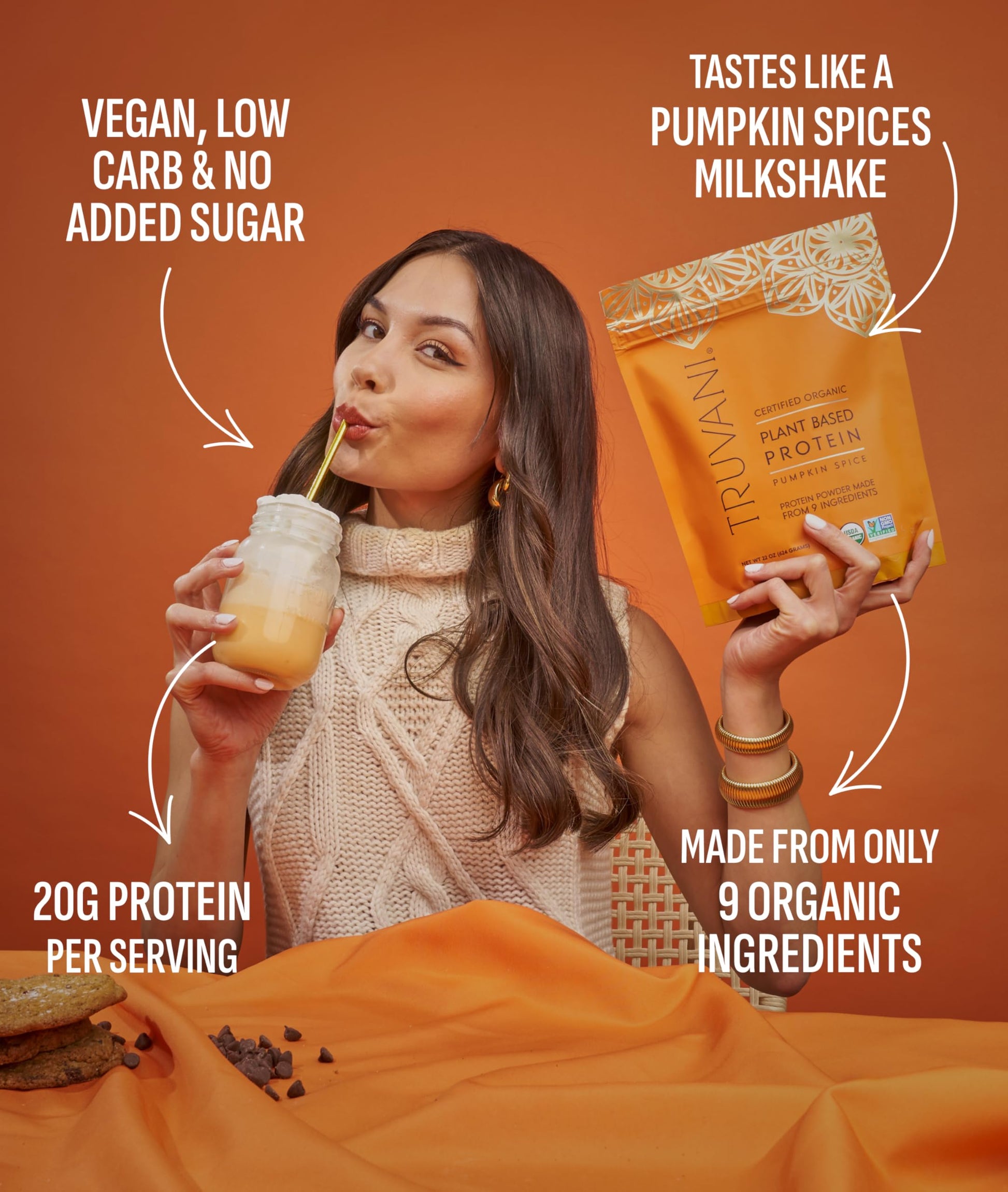 Truvani Vegan Pea Protein Powder | Pumpkin Spice | 20g Organic Plant Based Protein | 20 Servings | Keto | Gluten & Dairy Free Truvani buy supplements canada