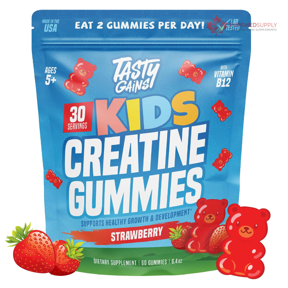 TASTY GAINS Kids & Teen Creatine Gummies with Vitamin B12 for Growth Support, Easy Chew Daily Supplement, Gummy Vitamins for Kids and Teens, Ages 5+ TASTY GAINS buy supplements canada