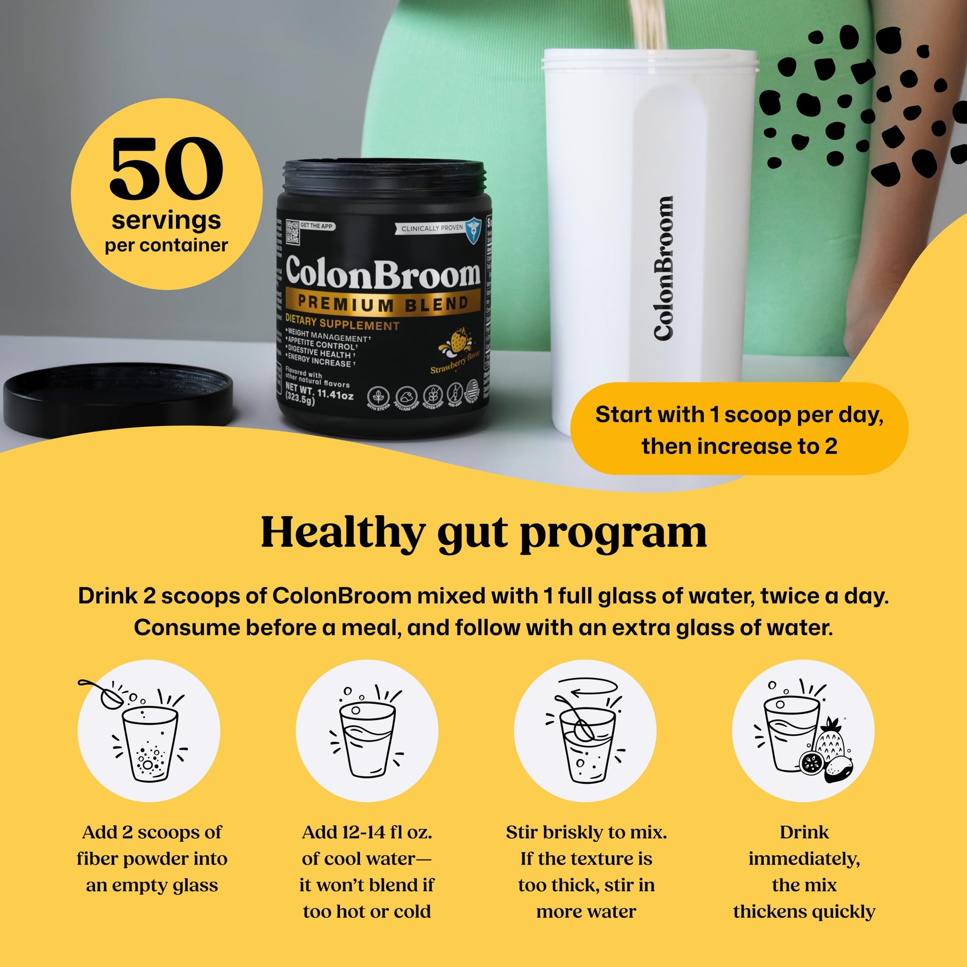 ColonBroom Premium Powder Supplement (Strawberry) - Colon Broom Psyllium Husk Fiber Powder Drink - Gluten Free, Non-GMO Colon Cleanse for Bloating Relief & Gut Health, 50 Servings ColonBroom buy supplements canada
