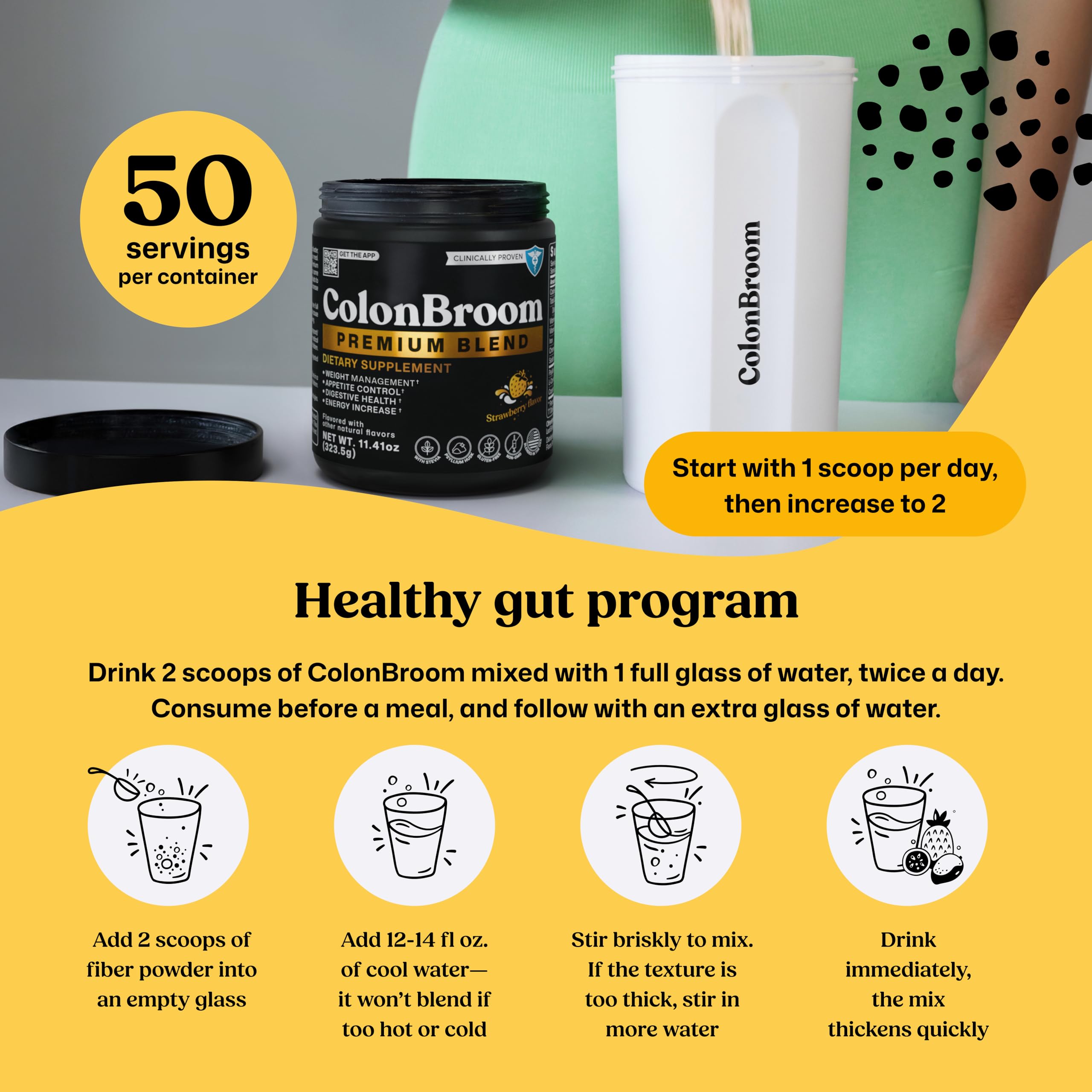 ColonBroom Premium Powder Supplement (Strawberry) - Colon Broom Psyllium Husk Fiber Powder Drink - Gluten Free, Non-GMO Colon Cleanse for Bloating Relief & Gut Health, 50 Servings ColonBroom buy supplements canada