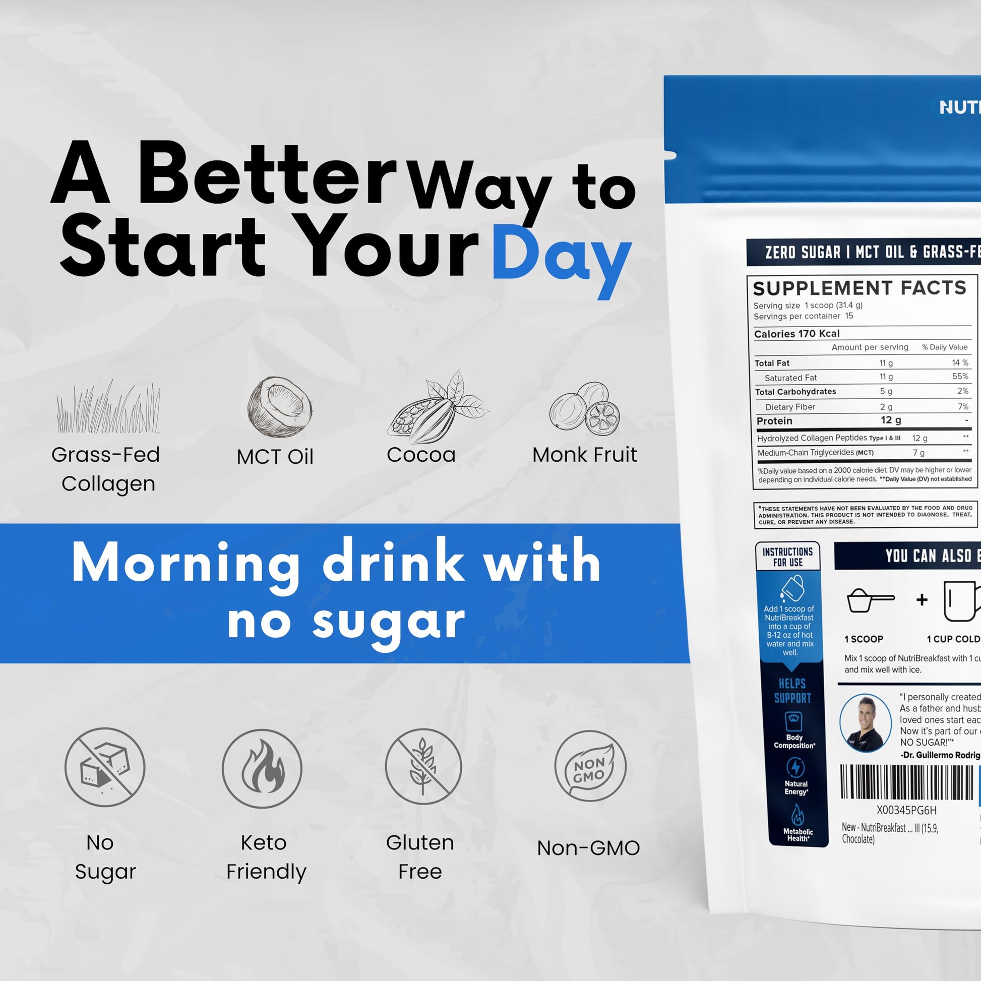 Nutri11 NutriBreakfast by Nutrillermo/Keto Protein Collagen Powder with MCT Oil/MCT Oil Powder/Keto Collagen Peptides with Grass-Fed Bovine Nutri11 buy supplements canada