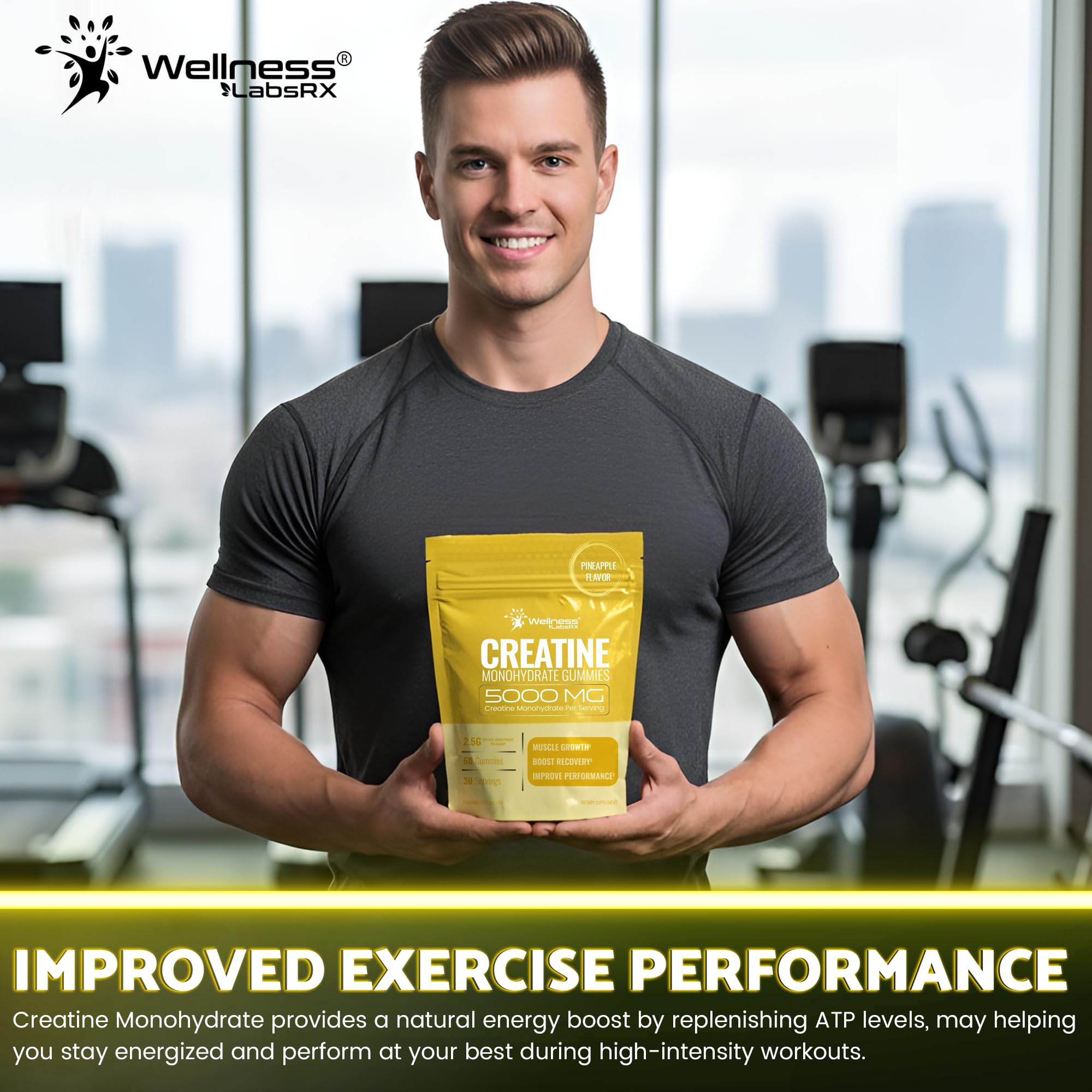 Creatine Gummies 5000mg, 30 Servings Creatine Monohydrate Gummies - Third-Party Tested Creatine for Women, Pineapple Flavor Creatine for Men, Muscle Growth, WELLNESS LABSRX buy supplements canada