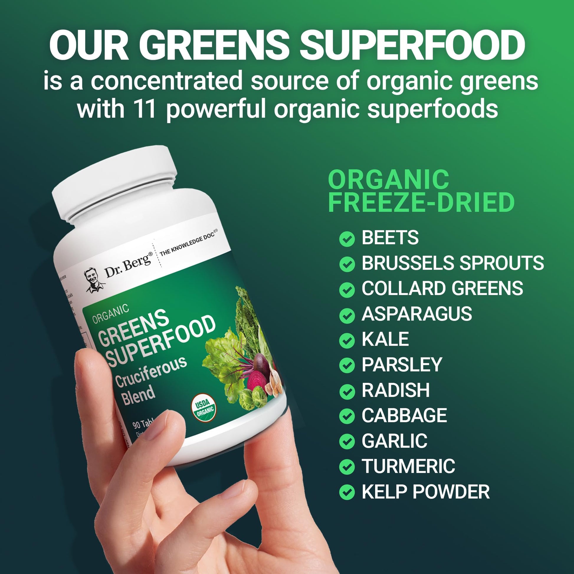 Dr. Berg's Greens Superfood Cruciferous Vegetable Tablets - Vegetable Supplements for Adults w/ 11 Phytonutrient Super Greens - Energy, Immune System & Liver Veggie Tablets - 90 Tablet Dr. Berg Nutritionals buy supplements canada