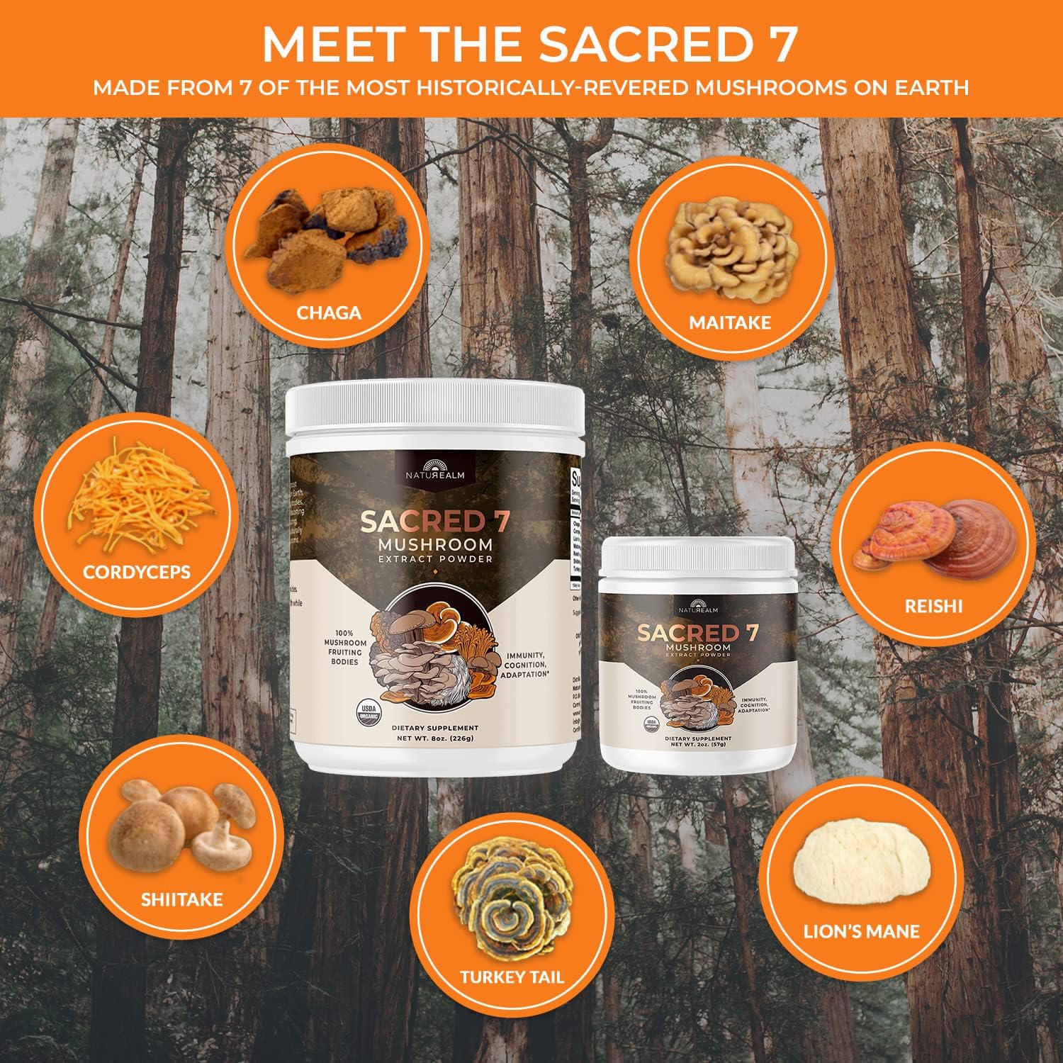 Naturealm Sacred 7 Mushroom Extract Powder - USDA Organic - Lion's Mane, Reishi Naturealm buy supplements canada