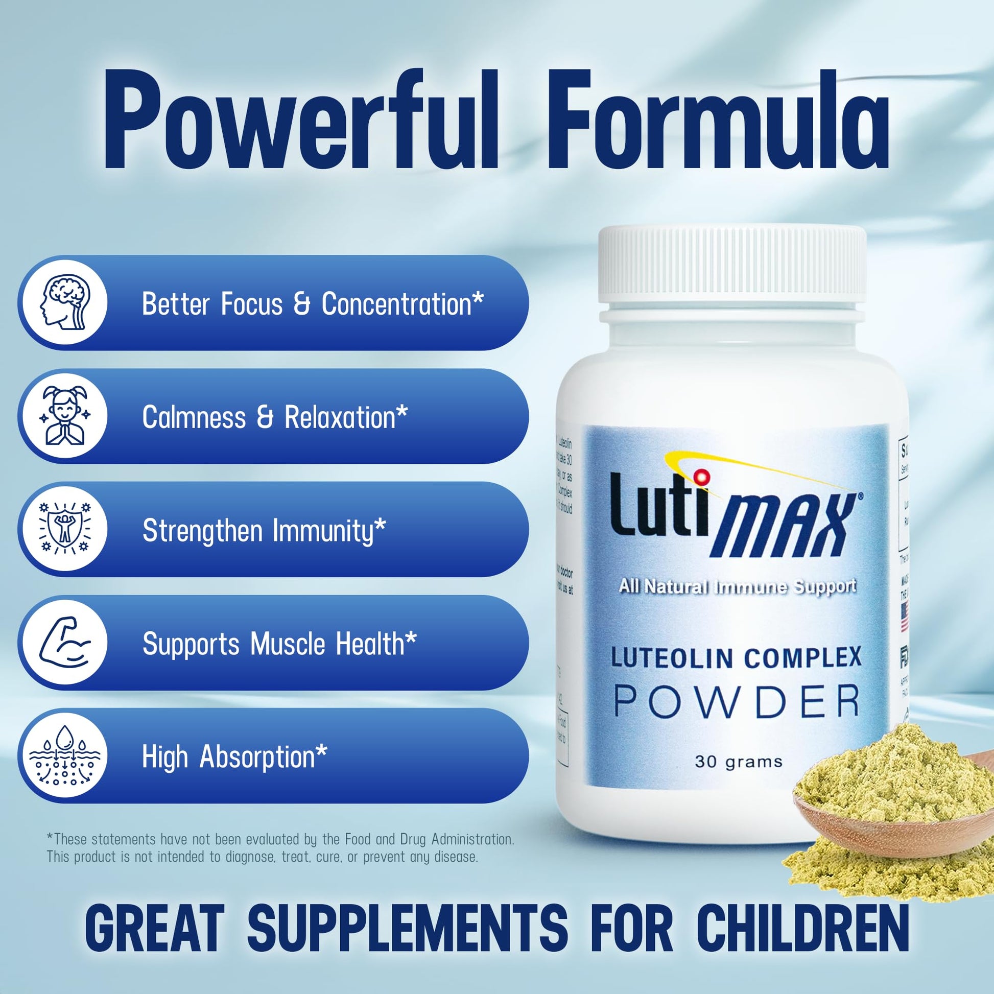Lutimax Luteolin Complex Powder Brain Supplement with Rutin - Nootropic Brain Supplements for Memory and Focus to Improve Brain Health - Antioxidant Supplement for Immune Support - 100 Servings Solo Luti buy supplements canada