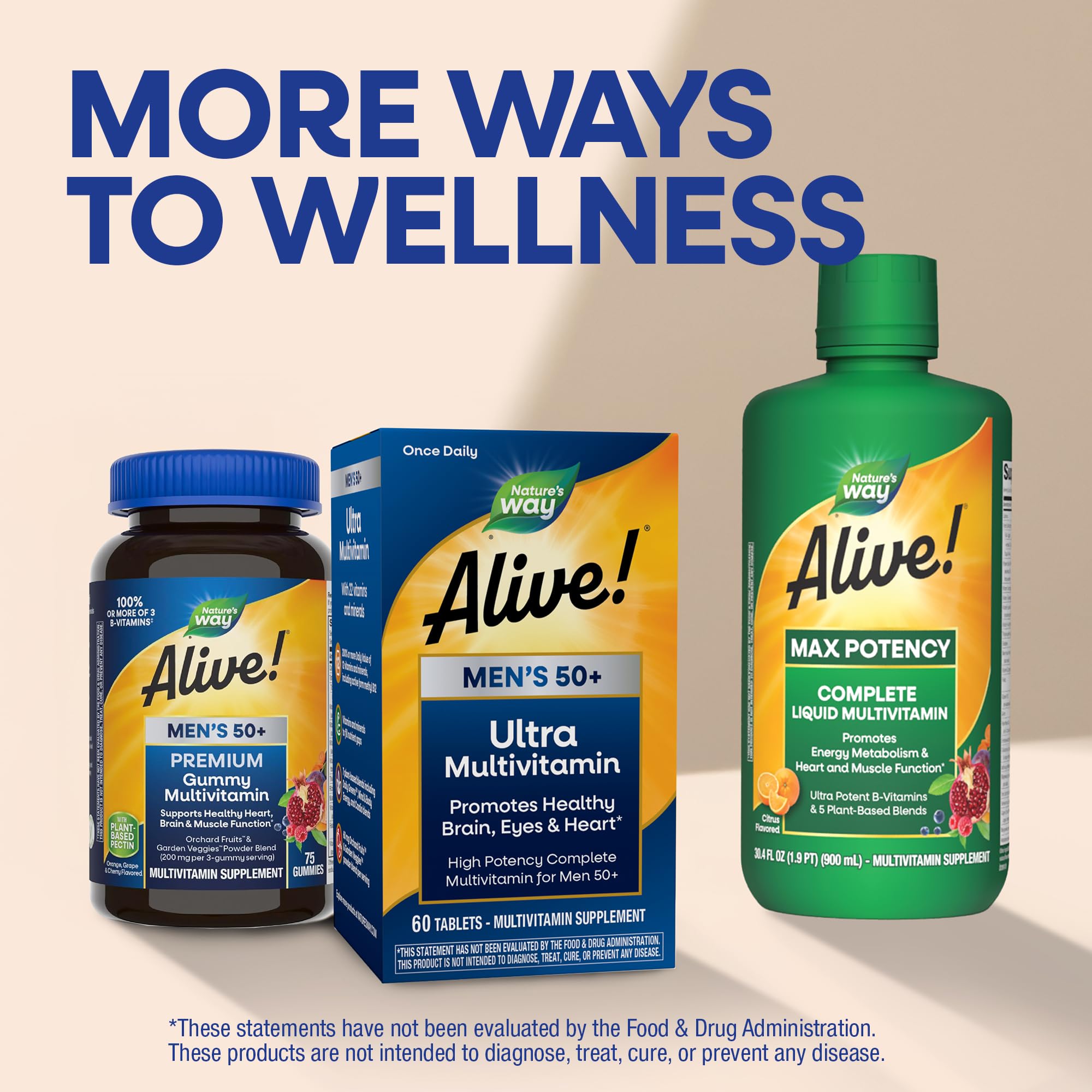 Nature's Way Alive! Men’s 50+ Daily Ultra Multivitamin, High Potency Formula, Supports Healthy Brain, Eyes & Heart*, with Methylated B12 Nature's Way buy supplements canada