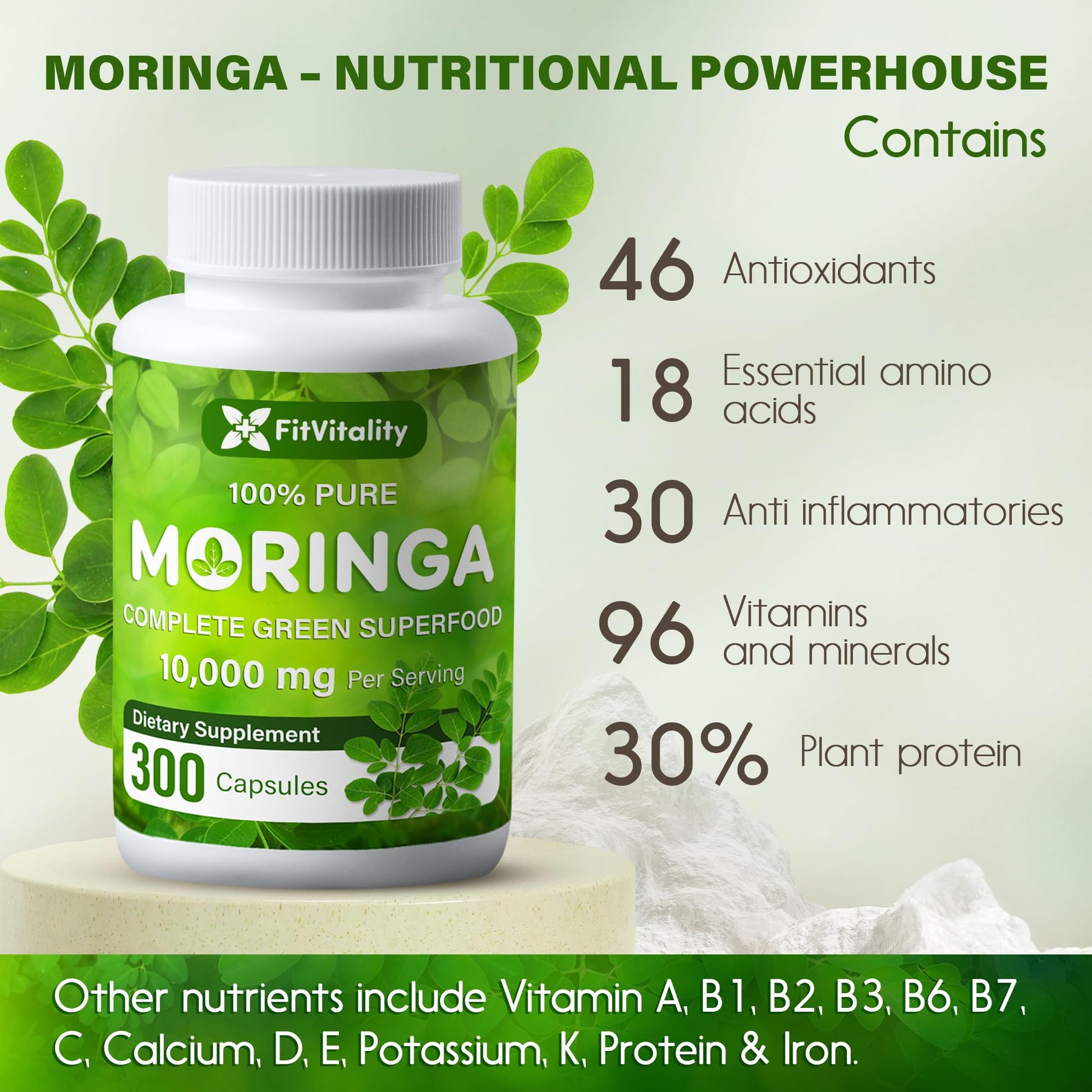 Moringa Capsules| Moringa Oleifera |10,000mg| 150 Capsules| 100% Pure| Non-GMO FitVitality buy supplements canada