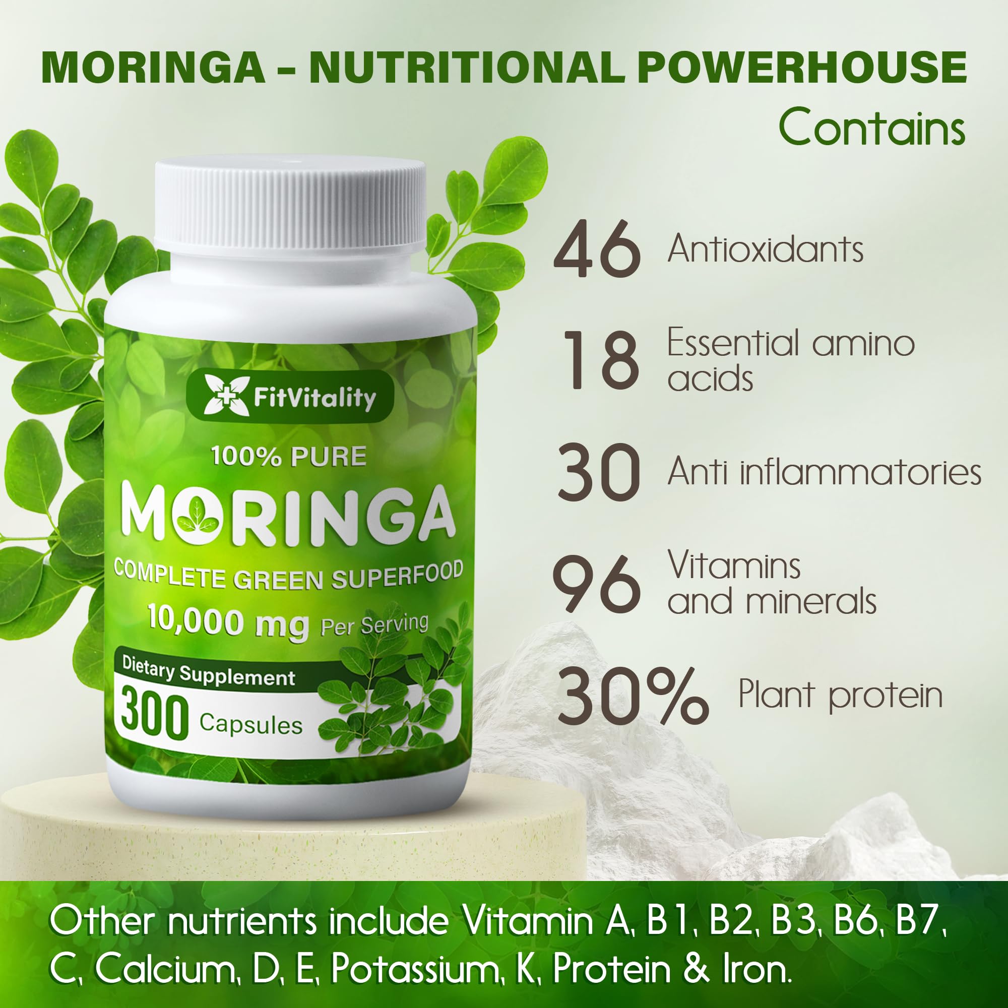 Moringa Capsules| Moringa Oleifera |10,000mg| 300 Capsules| 100% Pure| Non-GMO FitVitality buy supplements canada