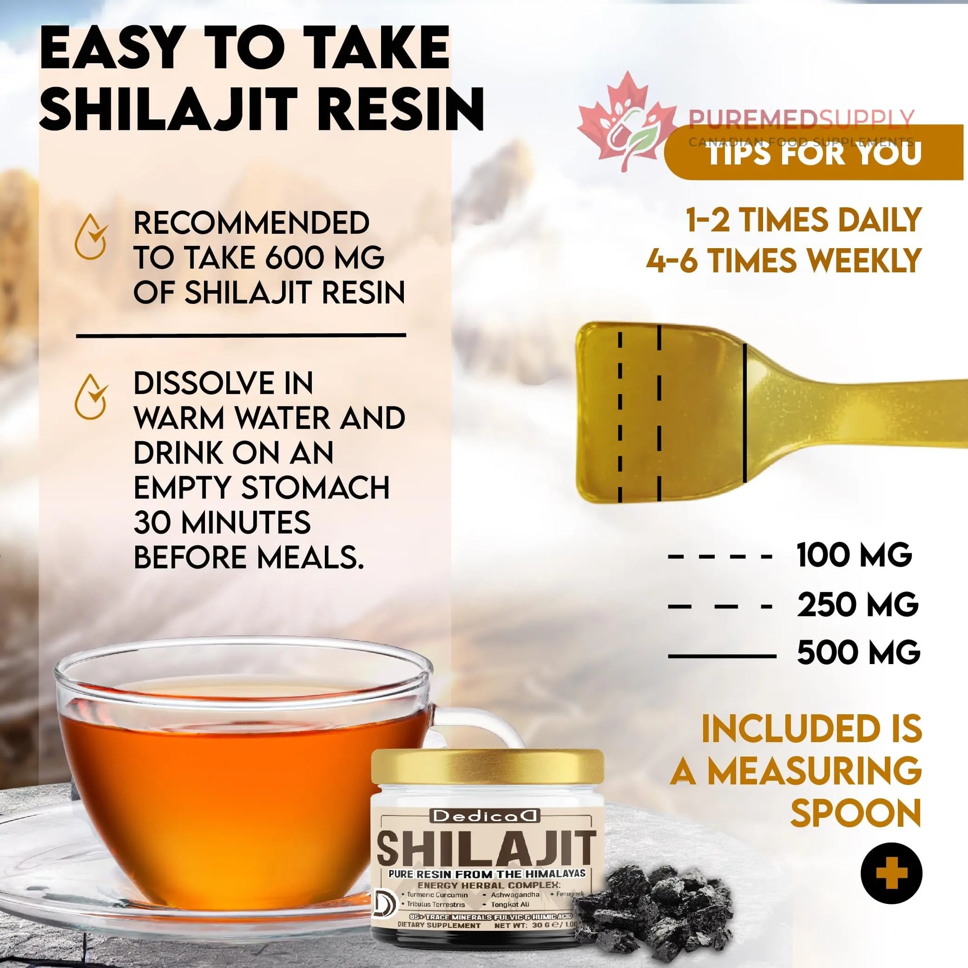 DEDICAD 30g Shilajit Resin with Herbal Complex - Paullinia Guarana, Gotu Kola Leaf & More - Shilajit Pure Himalayan Organic for Immune System, Energy Production, Brain Health & Stamina DEDICAD buy supplements canada
