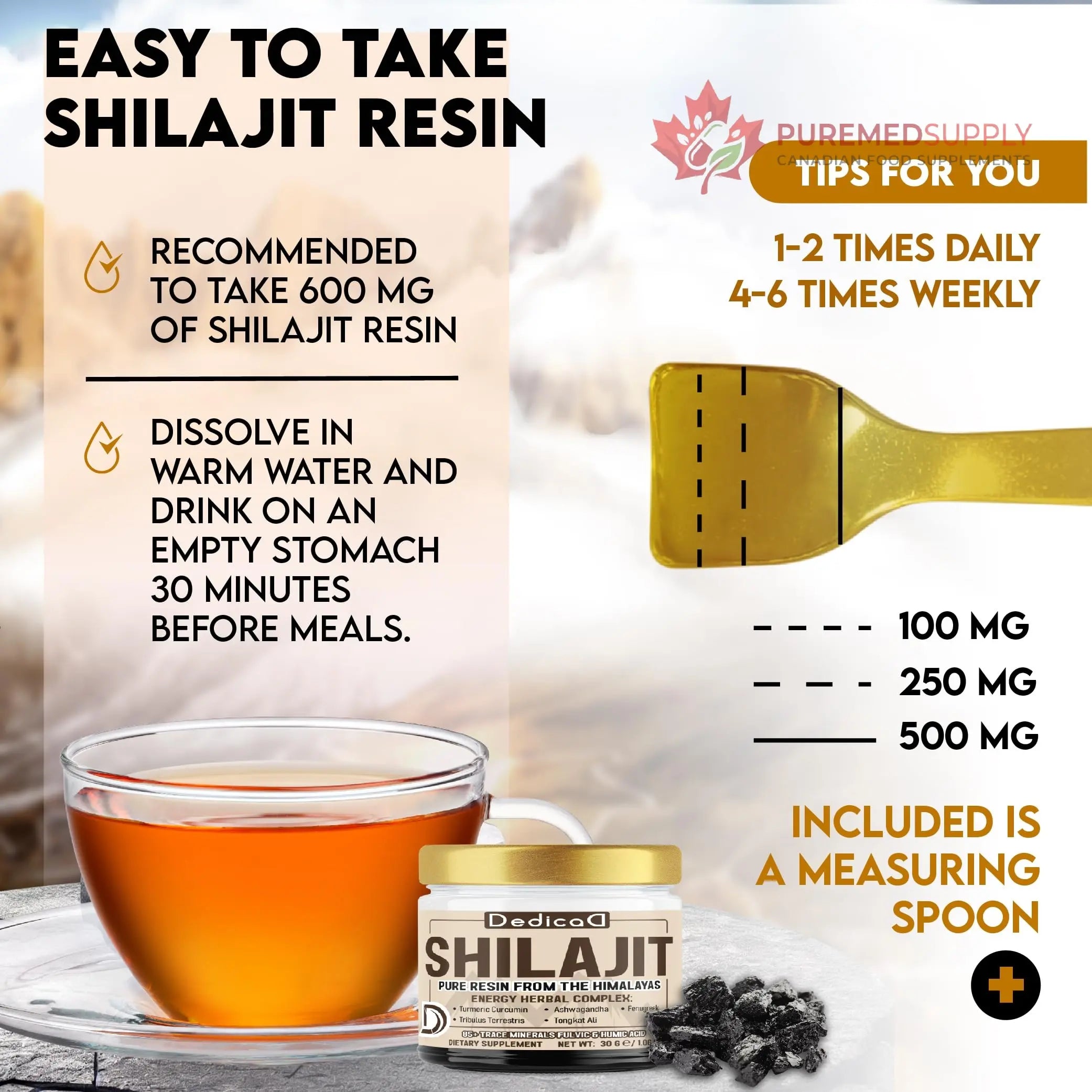 DEDICAD 30g Shilajit Resin with Herbal Complex - Paullinia Guarana, Gotu Kola Leaf & More - Shilajit Pure Himalayan Organic for Immune System, Energy Production, Brain Health & Stamina DEDICAD buy supplements canada
