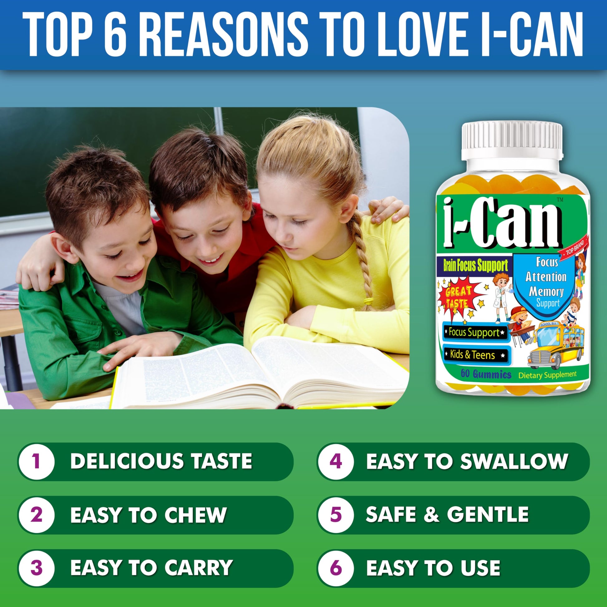 I-Can Focus Gummies for Kids & Teens, Omega 3 Gummies with DHA & EPA, Brain Health, Memory, Attention Support, Teen Brain Focus Vitamins, Non-Fishy Taste, Low Sugar, 60 Count Celebrity LifeStyle Product buy supplements canada