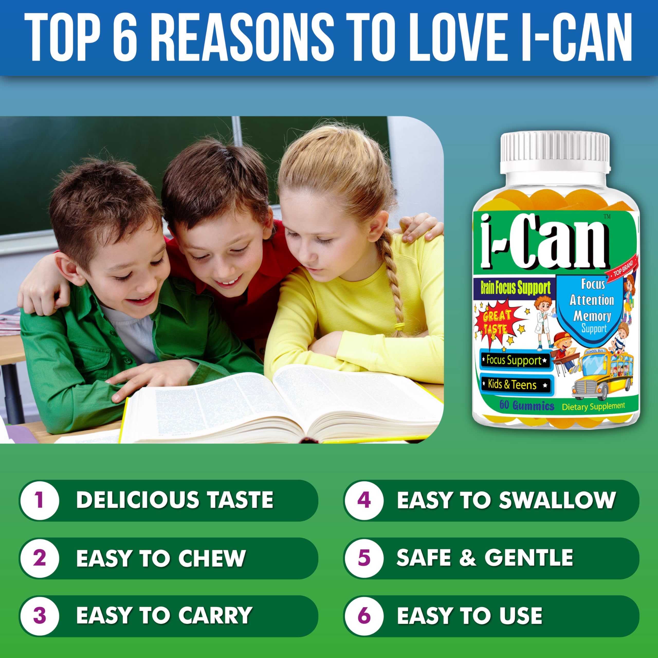 I-Can Focus Gummies for Kids & Teens, Omega 3 Gummies with DHA & EPA, Brain Health, Memory, Attention Support, Teen Brain Focus Vitamins, Non-Fishy Taste, Low Sugar, 60 Count Celebrity LifeStyle Product buy supplements canada