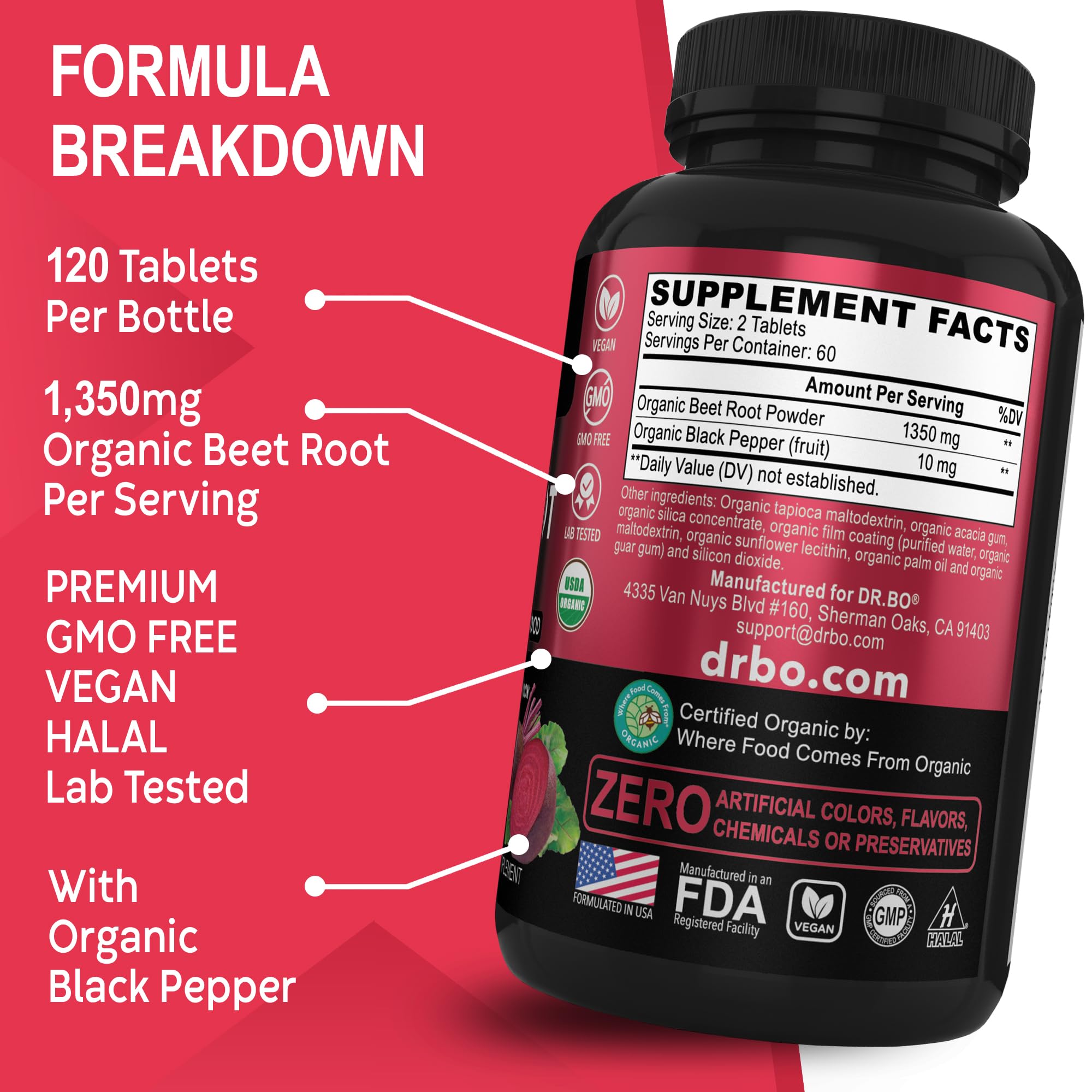 Organic Beet Root Capsules Supplements - 1350mg Beetroot Powder Extract Pills, Organic DR. BO buy supplements canada