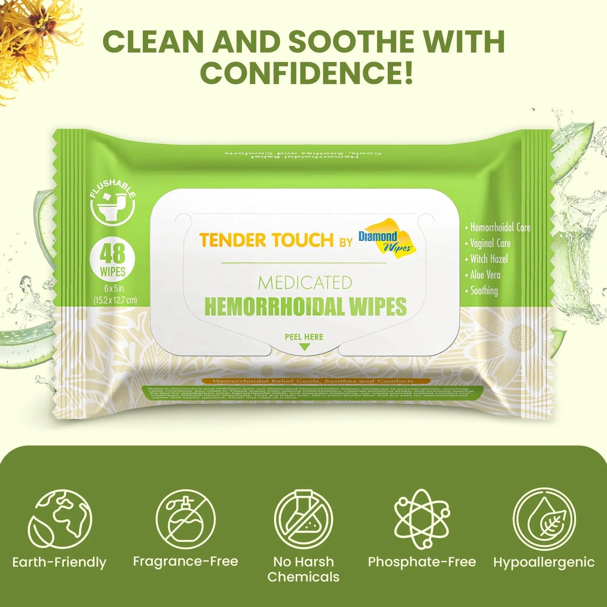 Tender Touch Hemorrhoid Wipes with Witch Hazel and Aloe, Flushable Medicated Wipes for Hemorrhoid and Vaginal Relief - Postpartum-Safe, Fragrance-free, Travel Size, 1 Pack, 48-ct. Diamond Wipes buy supplements canada