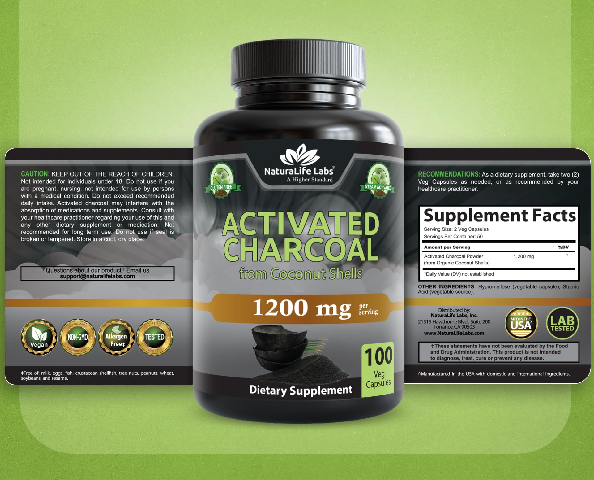 NaturaLife Labs Activated Charcoal 1200 mg per Serving – from Coconut Shells – 100 Veg Capsules – Non-GMO, Gluten-Free, Vegan NaturaLife Labs buy supplements canada