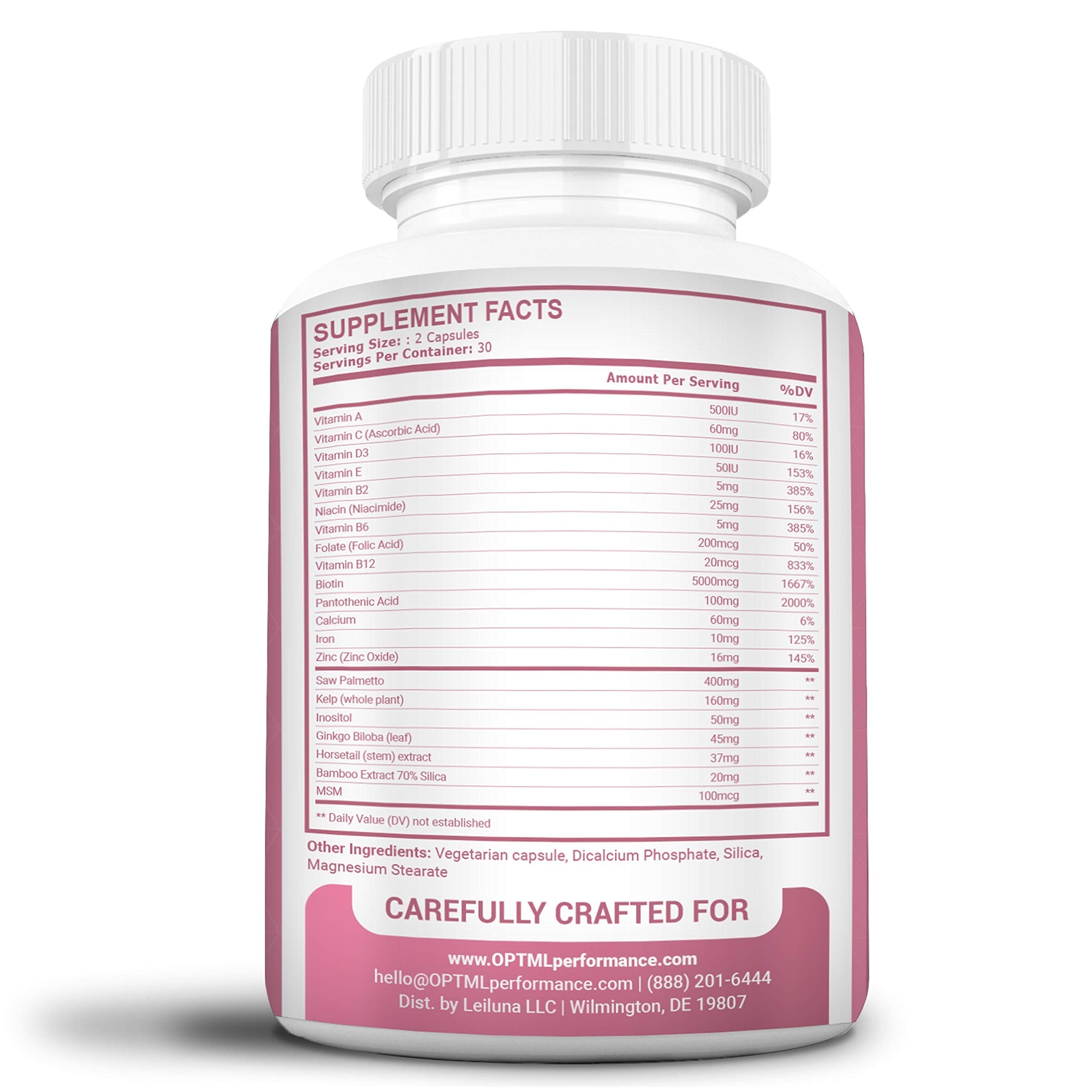 OPTML Hair and Nail Vitamins for Hair Growth and Thickness, Biotin-Infused Hair Pills, Hair Vitamins for Faster Hair Growth and Healthy Nails, for Women and Men, 60 Capsules OPTML buy supplements canada