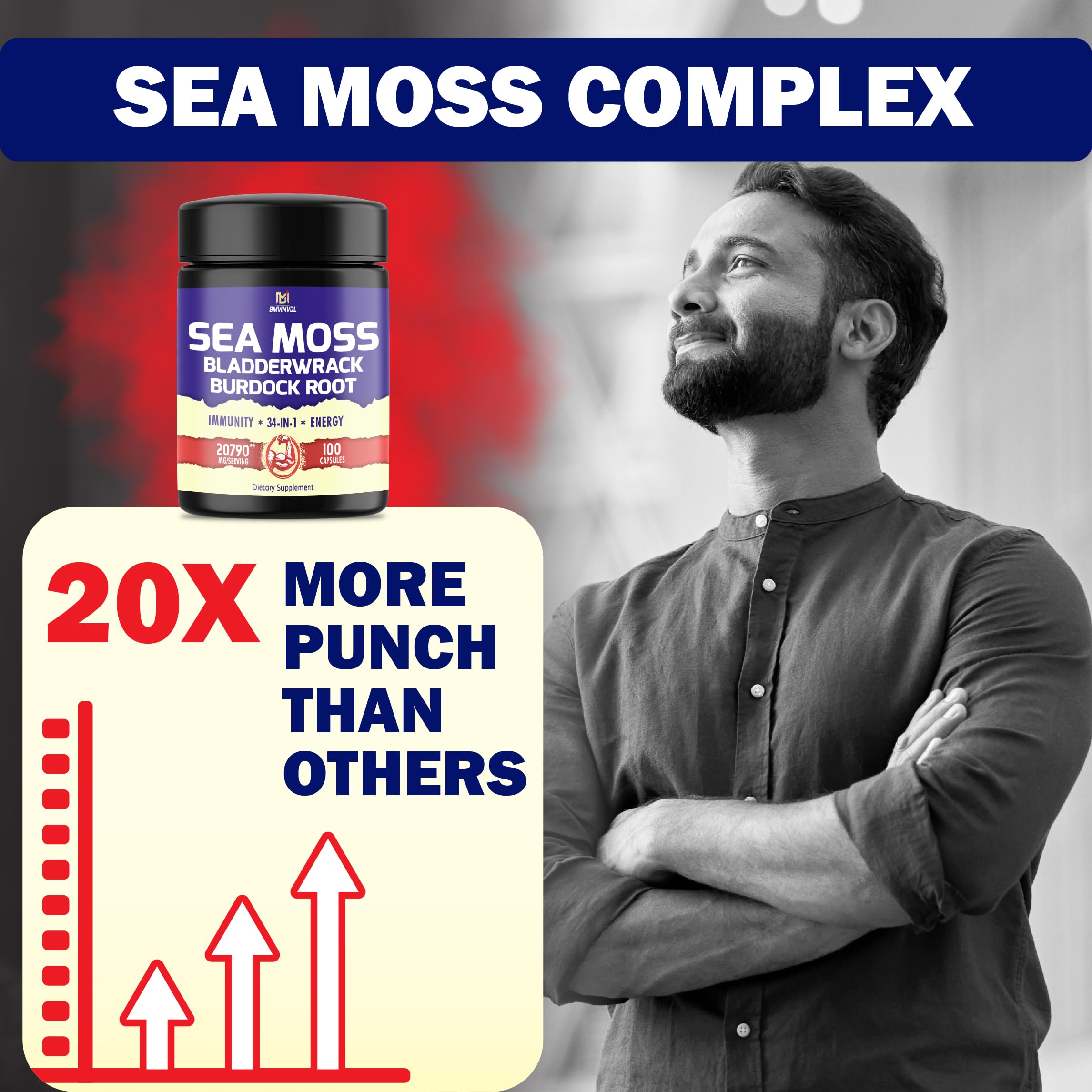 BMVINVOL 100 Capsules - Sea Moss Capsules 20790mg with Bladderwrack, Burdock BMVINVOL buy supplements canada