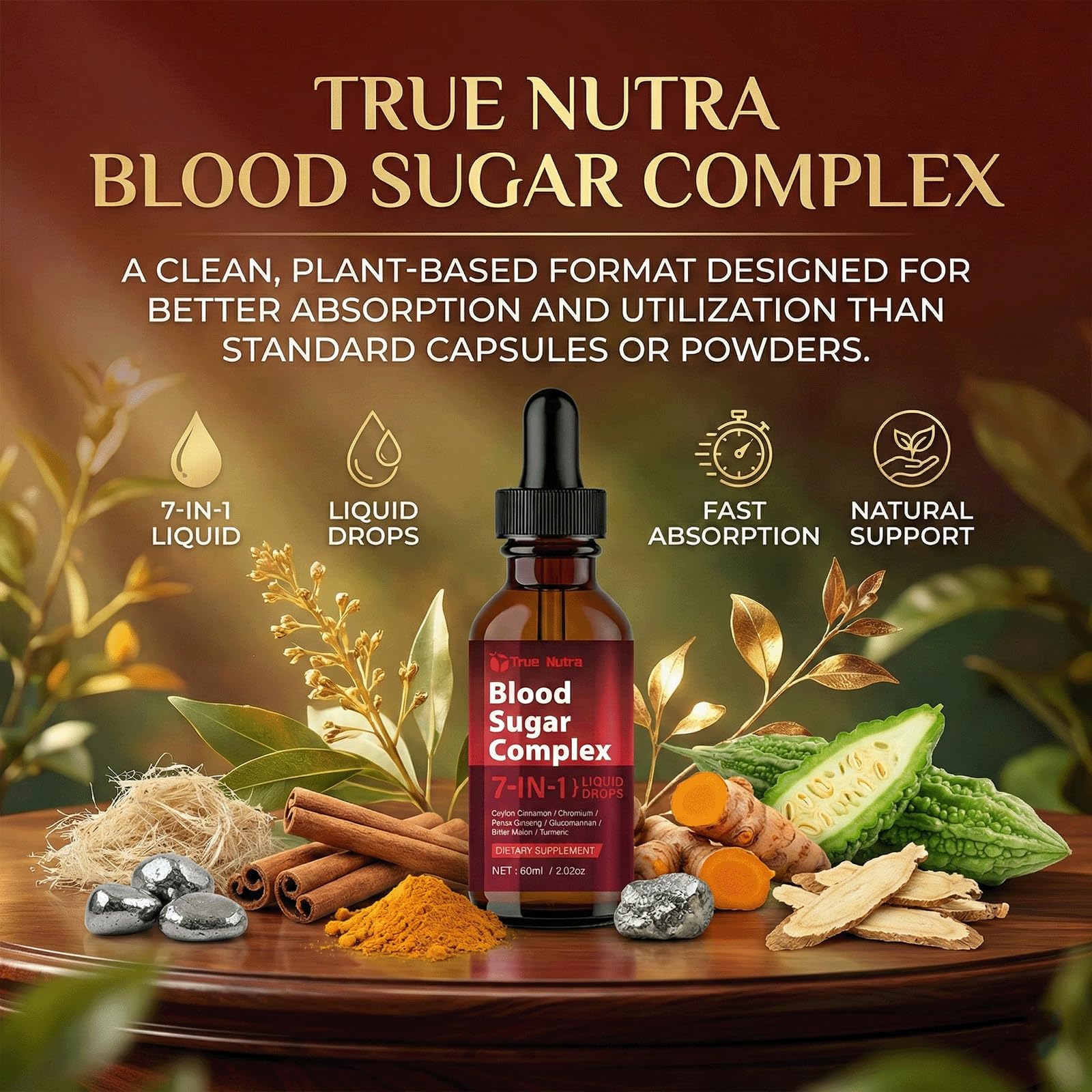 true nutra Blood Sugar Complex, 7-in-1 Formula Blood Sugar Support Supplement with Berberine, Ceylon Cinnamon, Chromium, Bitter Melon, Turmeric, Ginseng, Glucomannan (1PCS) true nutra buy supplements canada