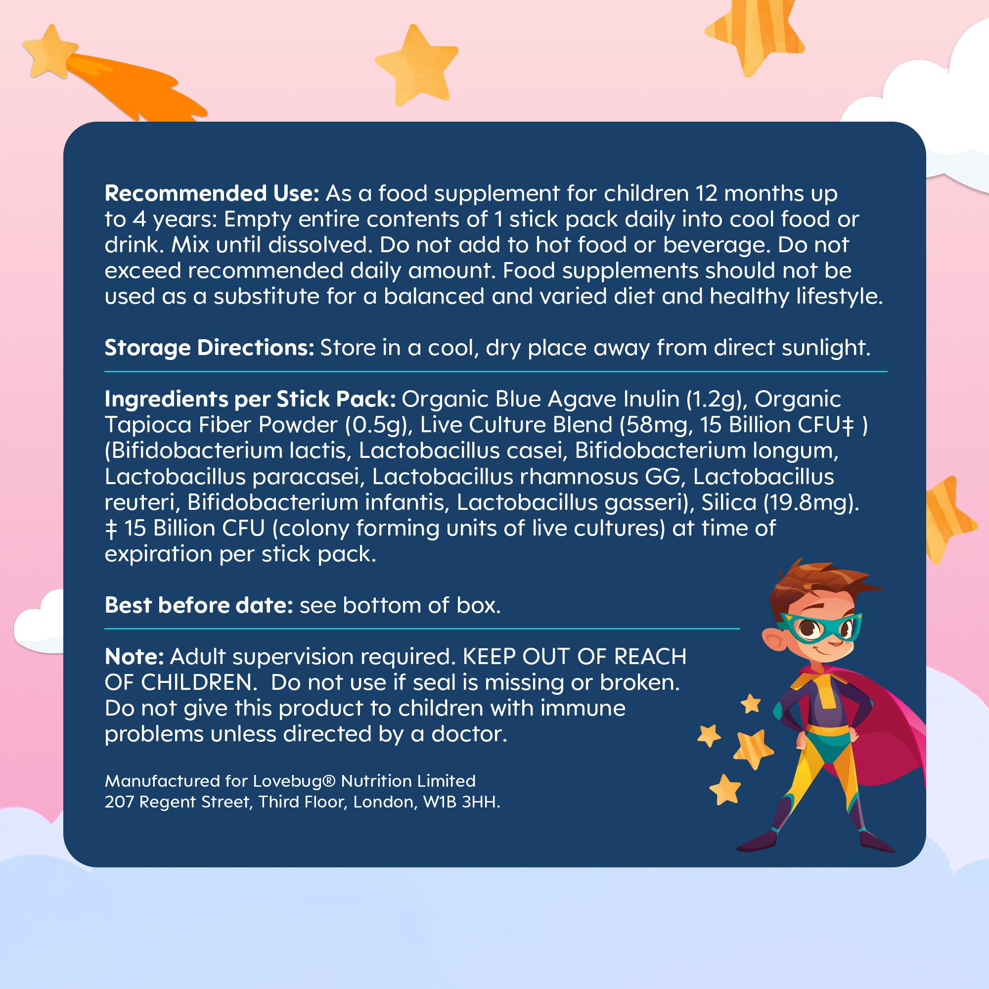 LOVEBUG Kids Probiotic Powder with Prebiotic Fiber - Toddler Immunity Support & Constipation Relief - USDA Organic Probiotics for Childrens Gut & Digestive Health LOVEBUG buy supplements canada