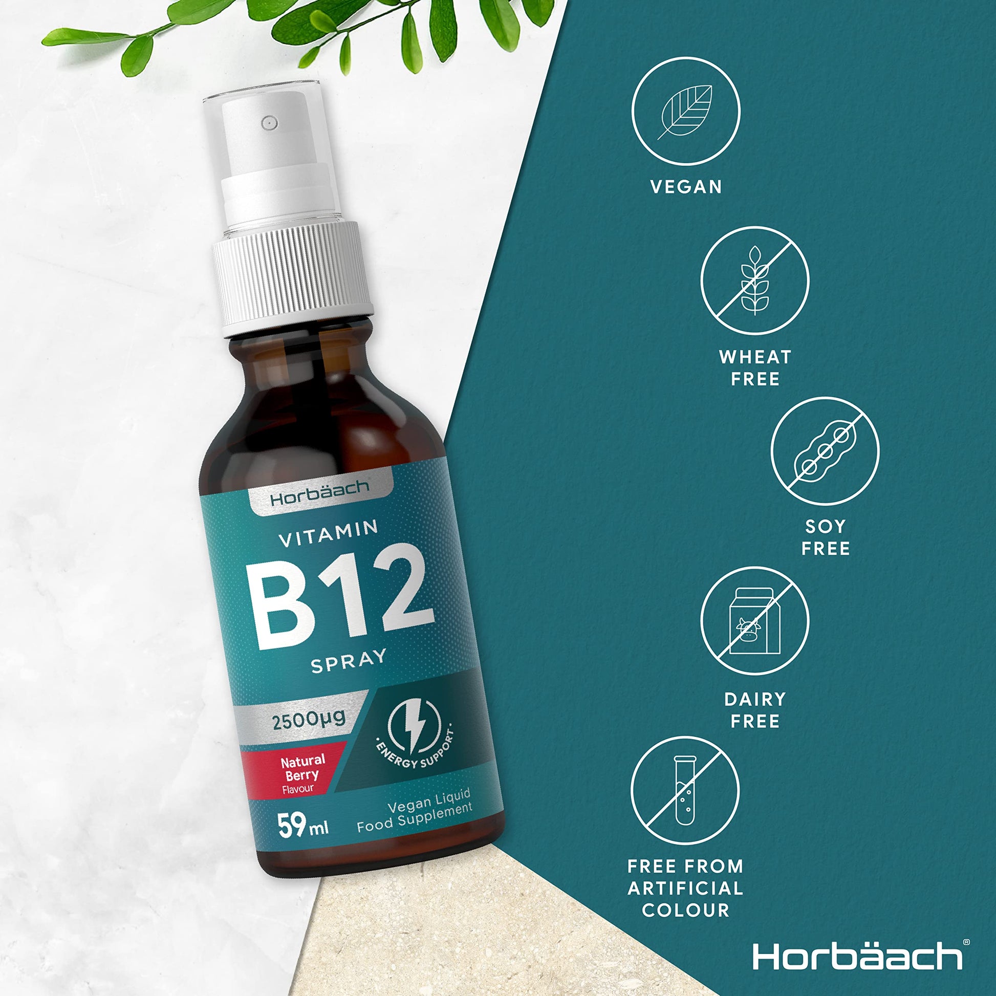 Vitamin B12 Spray 2500mcg | 59ml | High Strength Supplement | Natural Berry Flavour Horbäach buy supplements canada