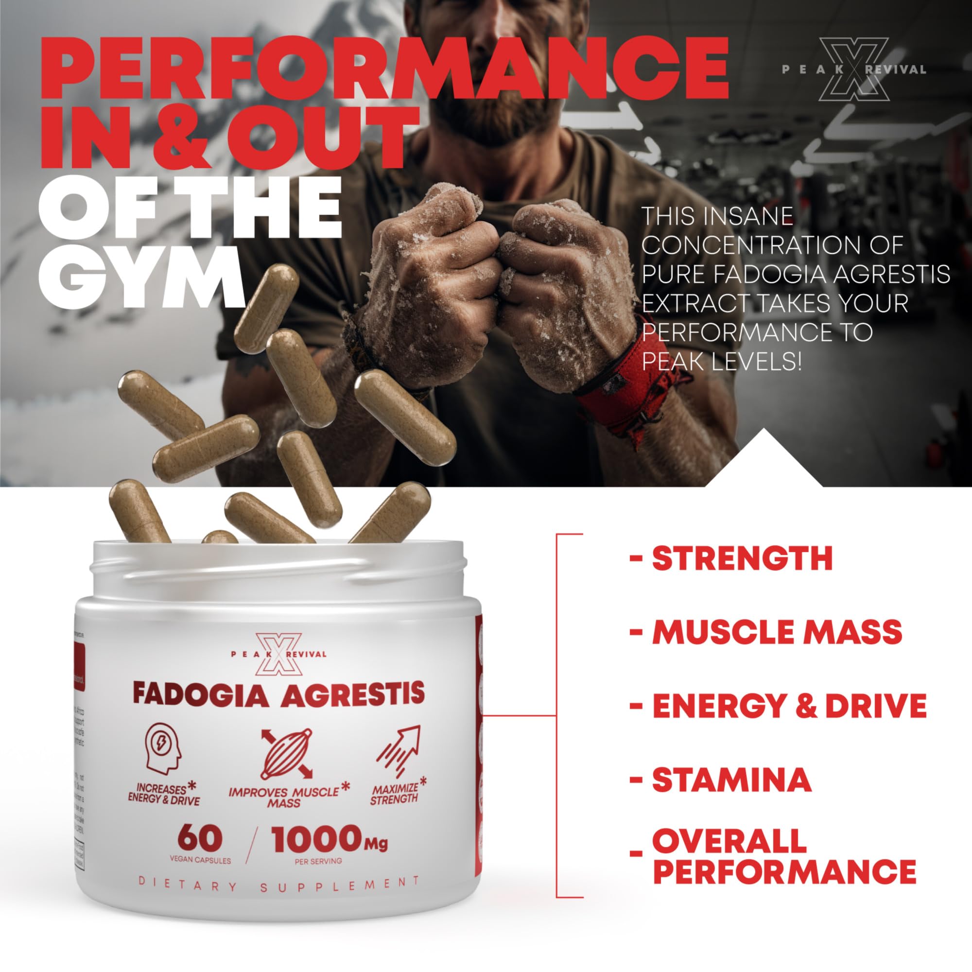 Peak Revival-X Fadogia Agrestis 1000mg Per Serving Supplement - Potent Extract to Increase Energy, Athletic Performance & Muscle Mass - Supplements, Made in The USA (60 Capsules) Peak Revival-X buy supplements canada