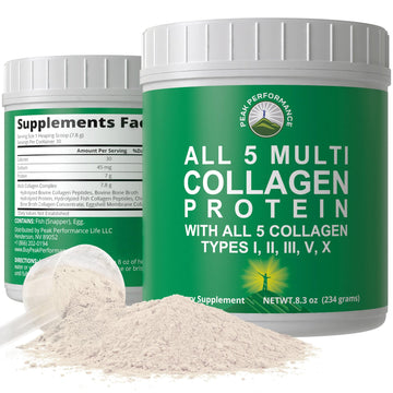 Peak Performance All 5 Multi-Collagen Protein Powder Peptides Multi-Collagen Contains All Types I, II, III,V, X. Keto, Paleo Friendly with Hydrolyzed Bovine, Marine, Chicken, Bone Broth Collagens Peak Performance buy supplements canada