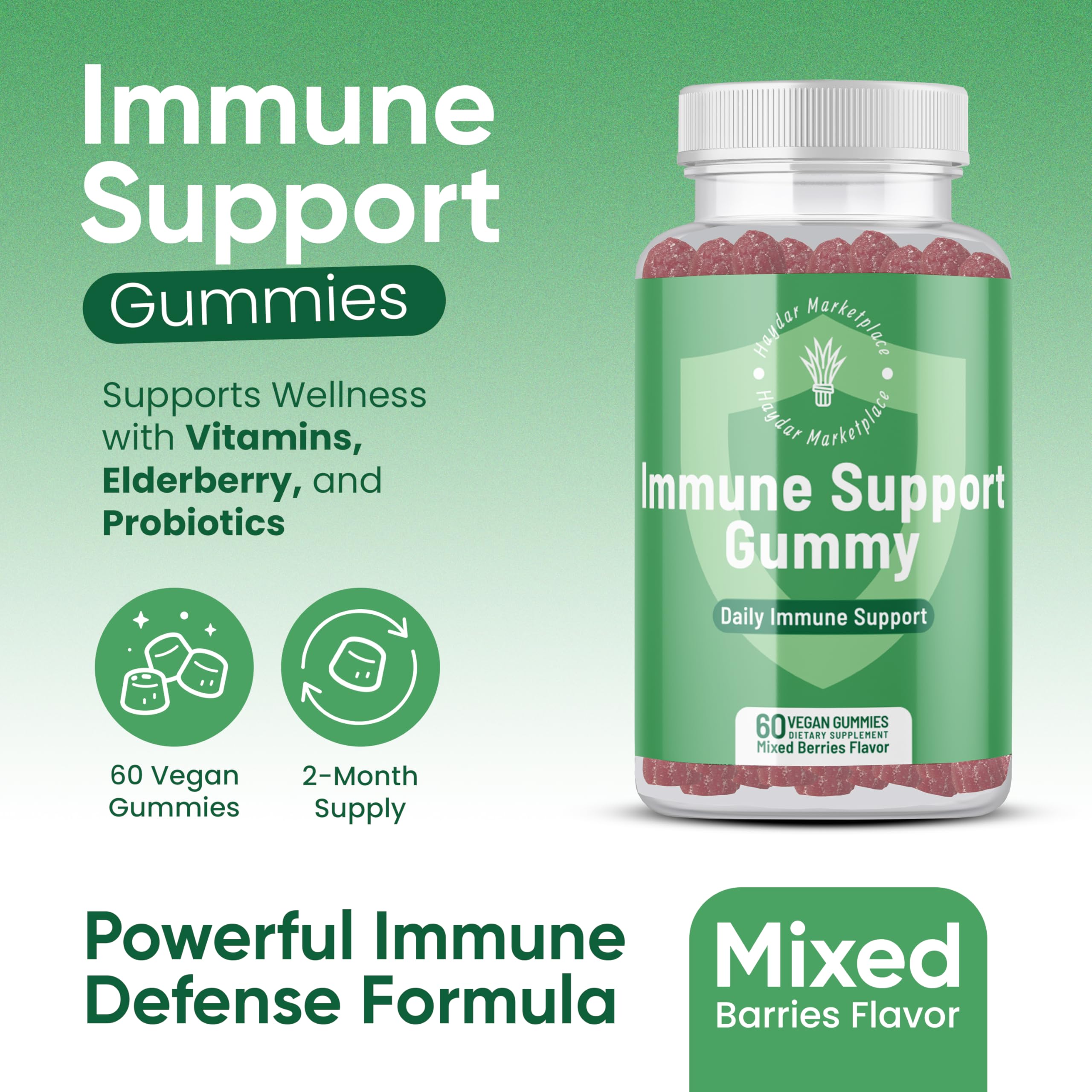 Haydar Marketplace Immune Boosters for Adults - Vegan Immune Support Gummies with Vitamins C & D, Zinc, Magnesium, Probiotics Haydar Marketplace buy supplements canada