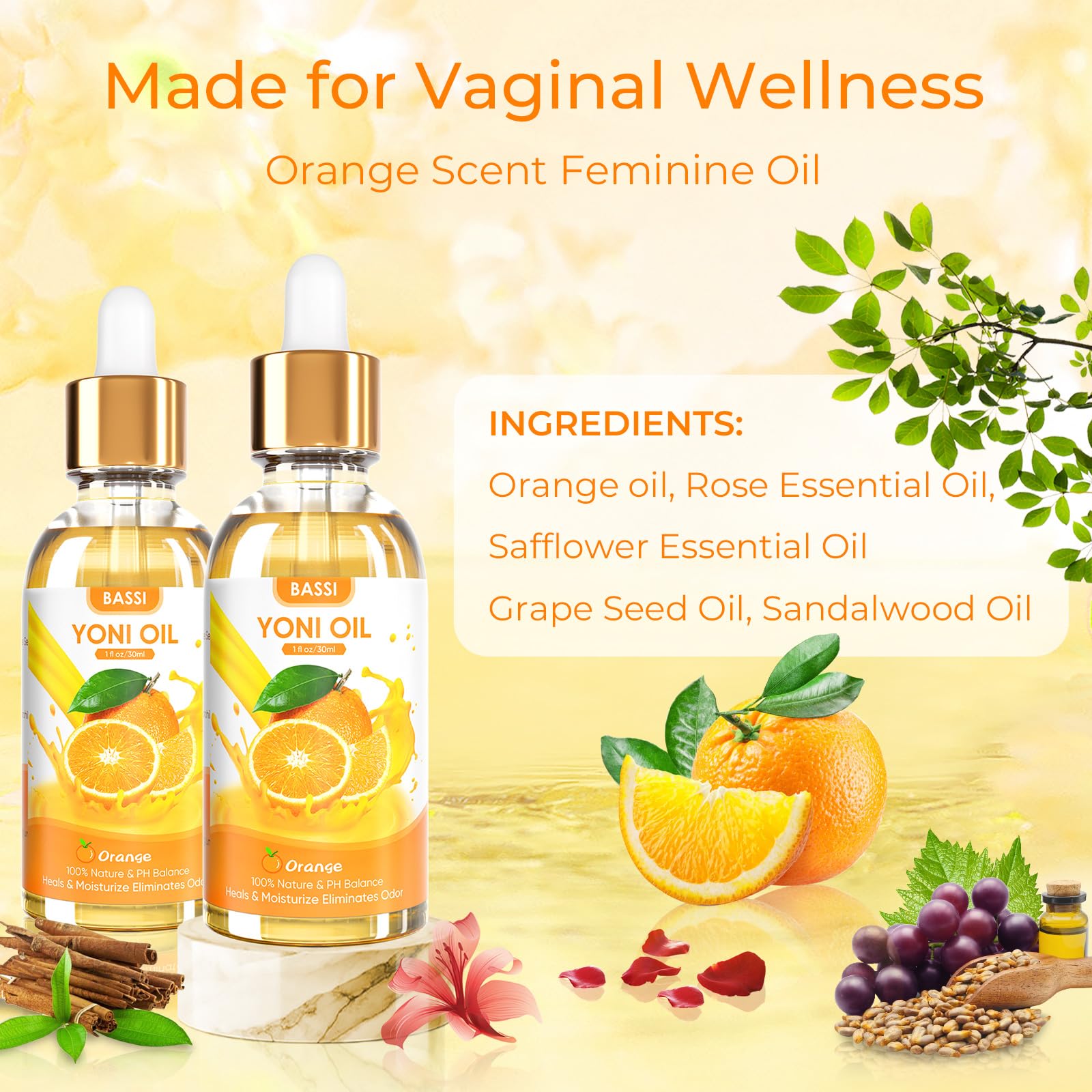 BASSI 2PCS Yoni Oil Organic Feminine Oil Vaginal Moisturizer - Ph Balance for Women - Feminine Deodorant BASSI buy supplements canada