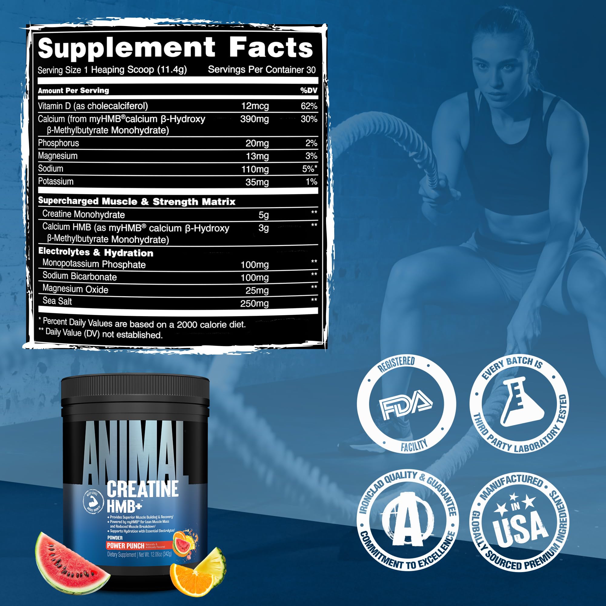 Animal Creatine HMB Powder – 3g myHMB + 5g Creatine with Electrolytes for Recovery & Daily Energy – Power Punch Flavor, 30 Servings Animal buy supplements canada