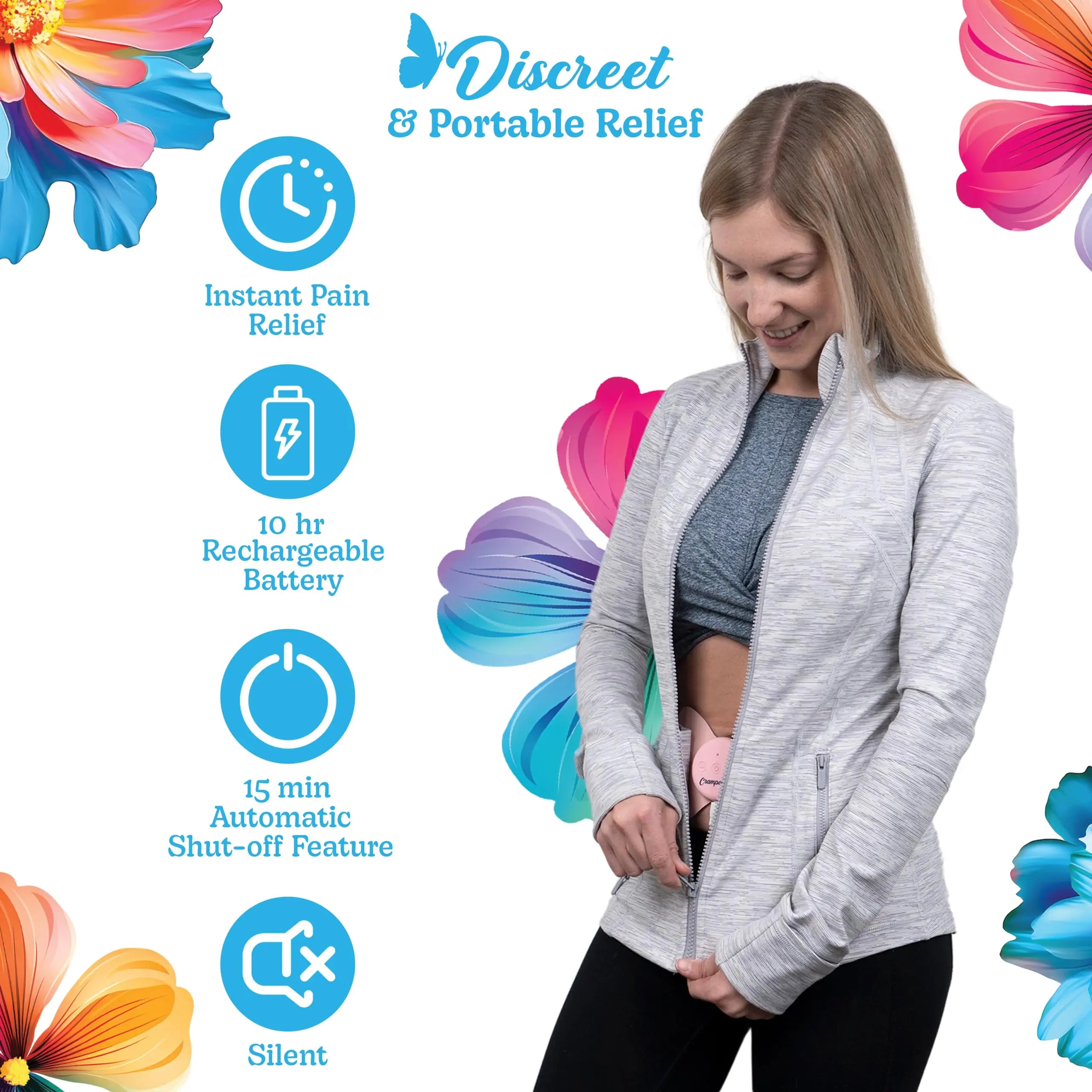 Crampology Relief Pink-Period Cramps Pain Relieving Device, Cramp Massager for Menstrual and Lower Back Ache, Reduces Endometriosis Discomfort, PMS TENS Unit, Wireless or Wired, Natural Cycle Support Crampology buy supplements canada