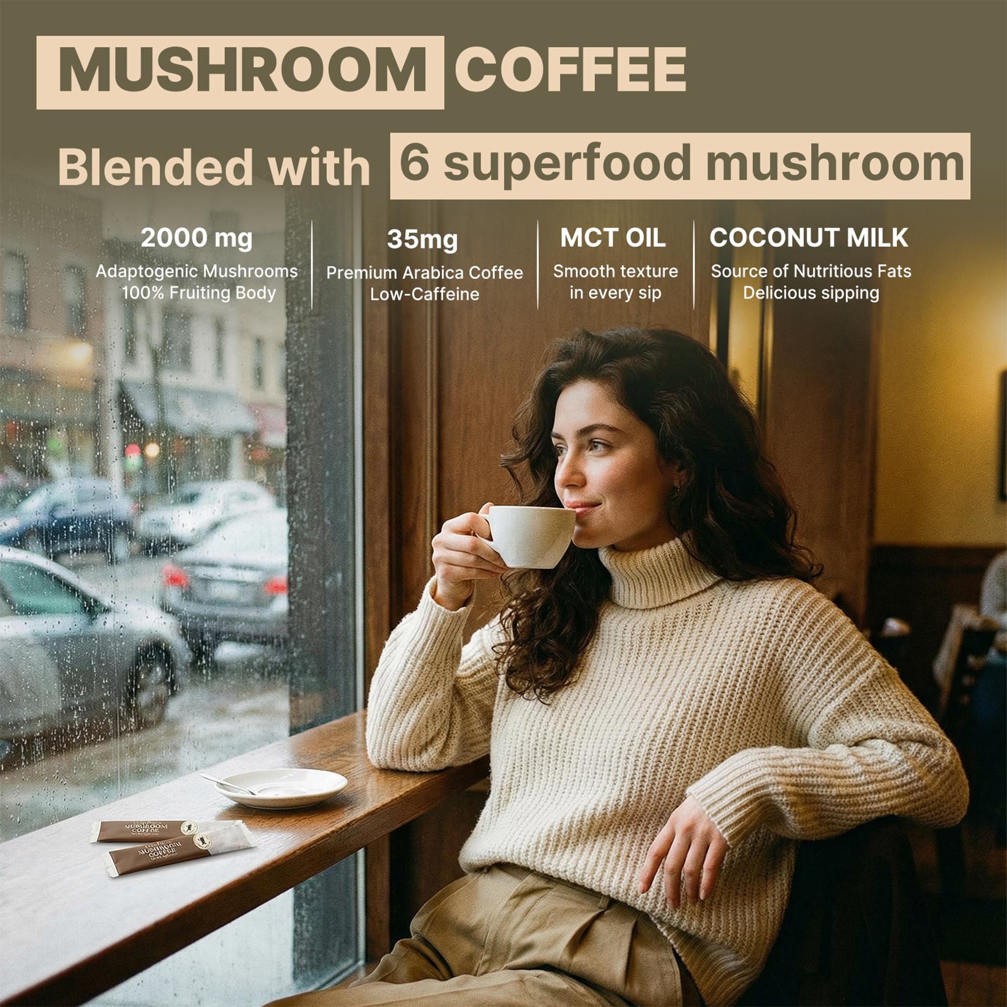 TerraPrecis Mushroom Coffee with 6 Adaptogens Mushrooms Supplement for Organic Lion's Mane&Reishi,Chaga&Other, Instant Coffee with MCT Oil& Arabica for Energy,Focus&Immune Support (30 Servings) TerraPrecis buy supplements canada